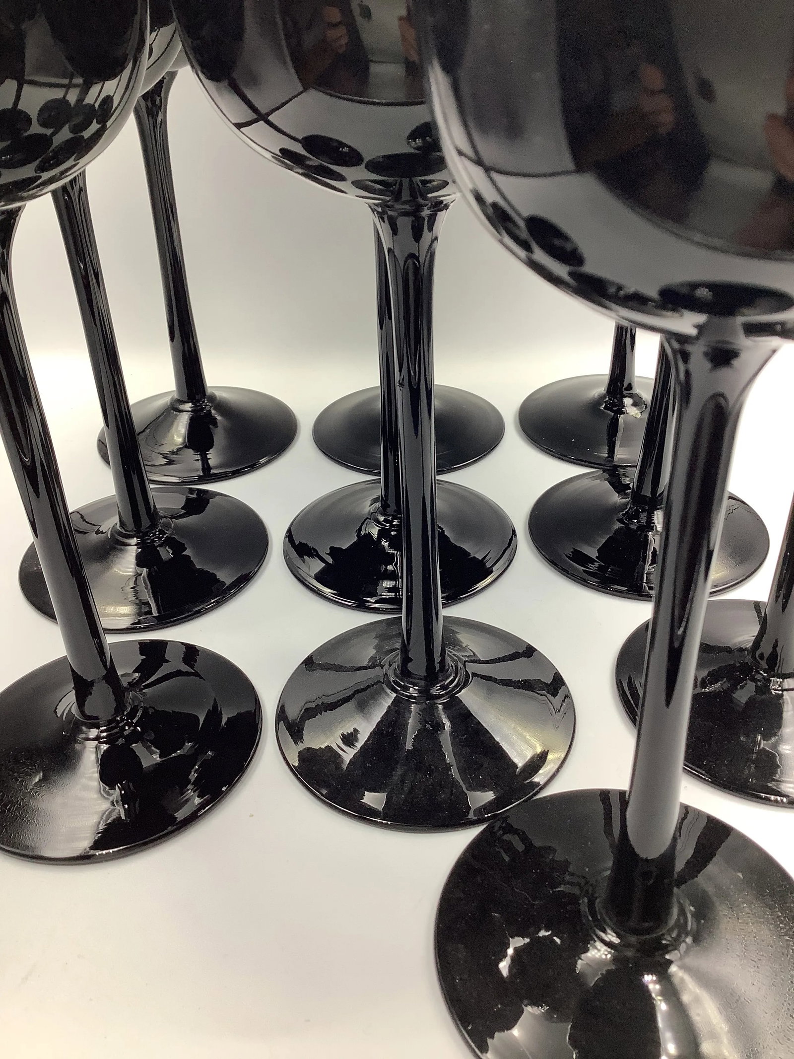 Vintage Carlo Moretti Italy Black White Tall Stem Cased Glass Wine Glasses - Set of 10 - 7
