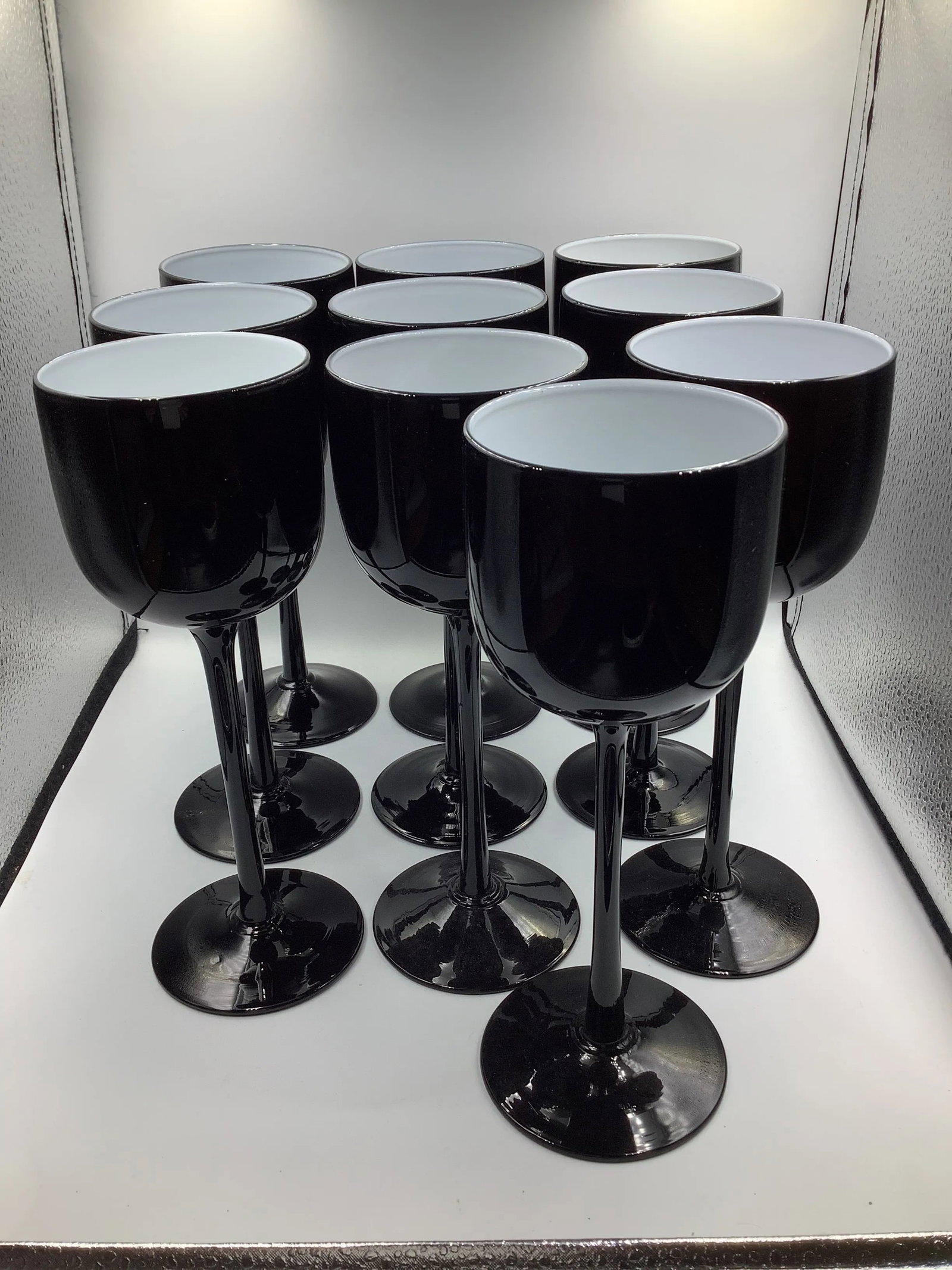 Vintage Carlo Moretti Italy Black White Tall Stem Cased Glass Wine Glasses - Set of 10 - 8