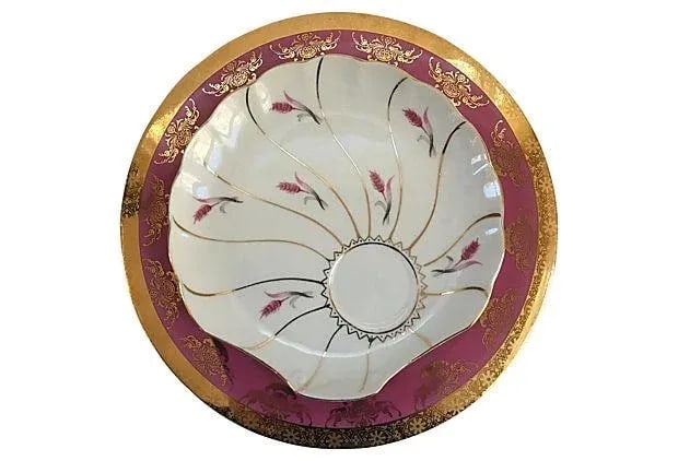 Vintage Shell-Shaped White & Pink Gilt Porcelain Plates - Set of 6 - 2