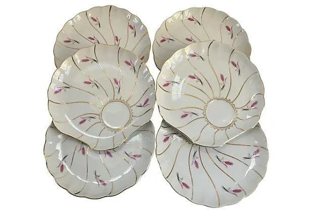 Vintage Shell-Shaped White & Pink Gilt Porcelain Plates - Set of 6 - 3