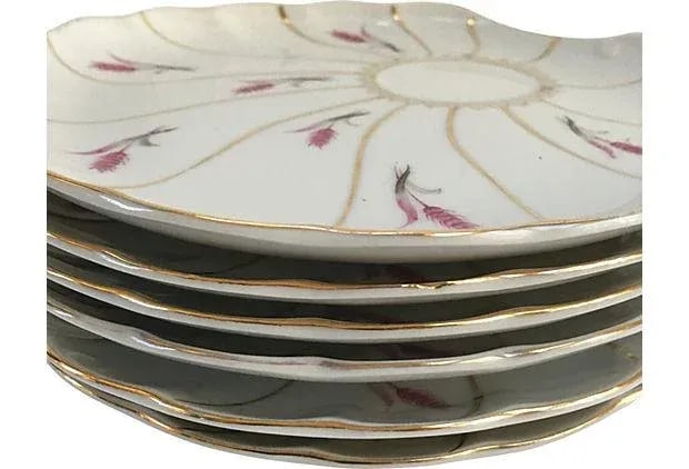 Vintage Shell-Shaped White & Pink Gilt Porcelain Plates - Set of 6 - 4