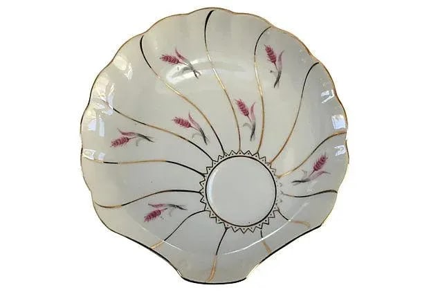 Vintage Shell-Shaped White & Pink Gilt Porcelain Plates - Set of 6 - 5