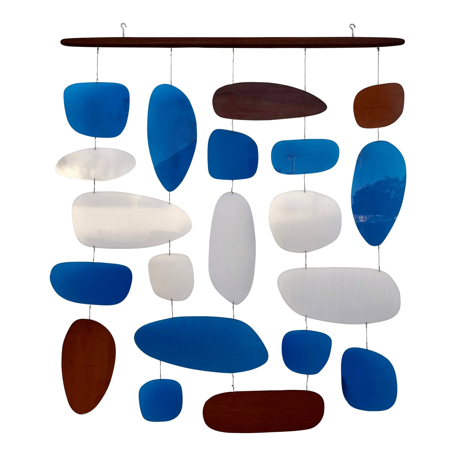 Vintage 1960s Modernist Inspired Handcrafted Hanging Wall Sculpture/Room Divider.: Vintage 1960s Modernist Inspired Handcrafted Hanging Wall Sculpture / Room Divider by New Zealand Artist Andrew Reid. Circa 1990s. Features a combination of geometric shapes with rounded edges hand