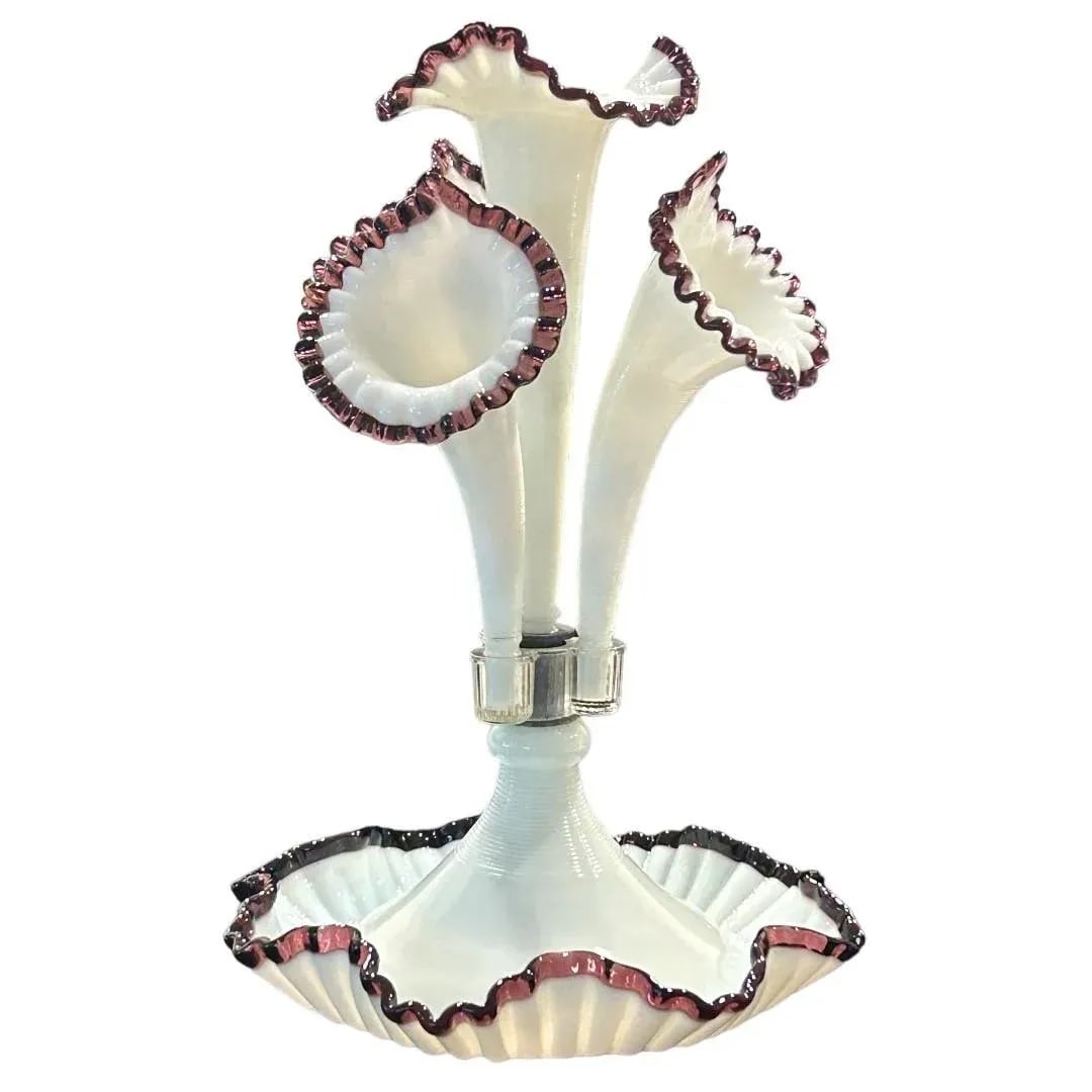 Antique Fenton Opalescent Amethyst Glass 4 Horn Epergne - 10
