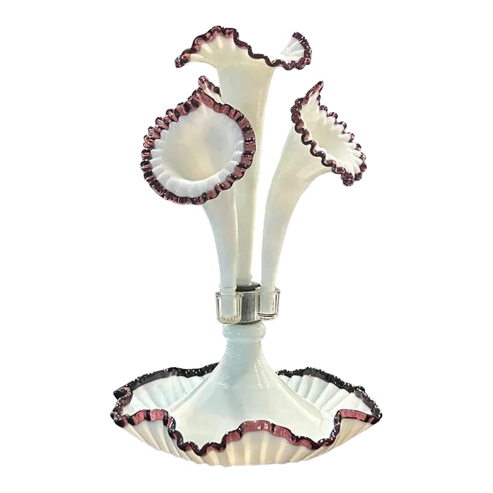Antique Fenton Opalescent Amethyst Glass 4 Horn Epergne (1 of 10)