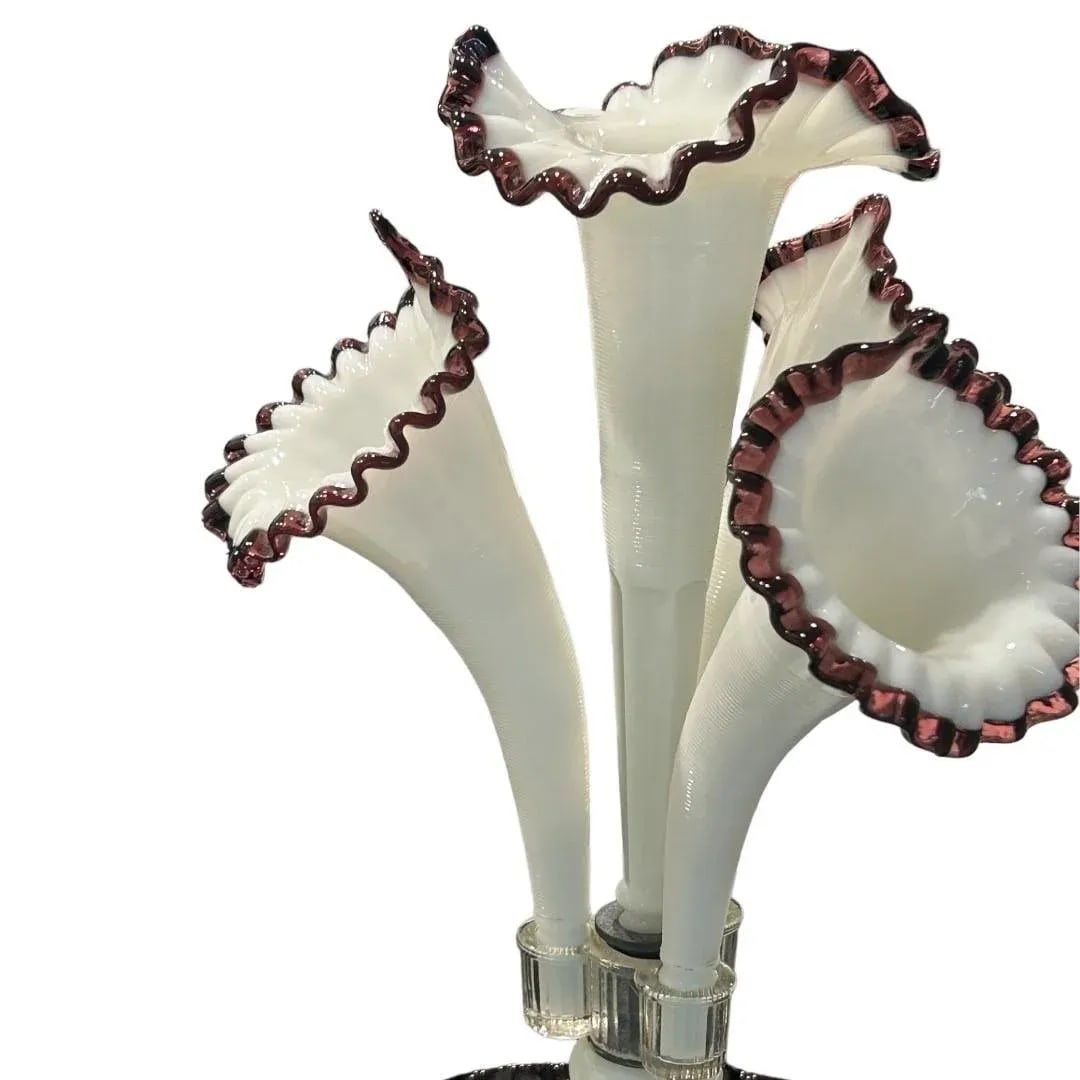 Antique Fenton Opalescent Amethyst Glass 4 Horn Epergne - 3