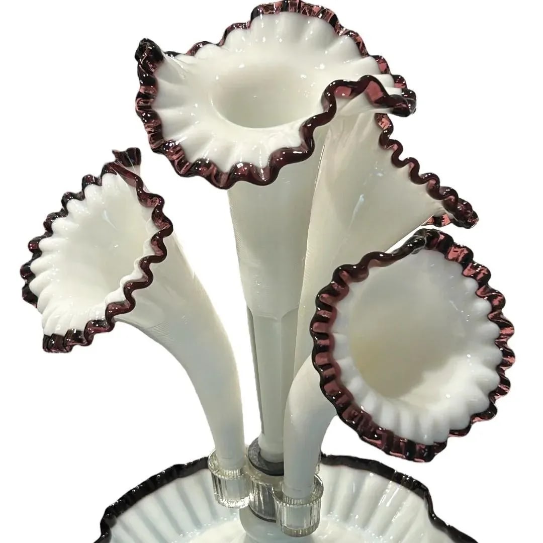 Antique Fenton Opalescent Amethyst Glass 4 Horn Epergne - 8
