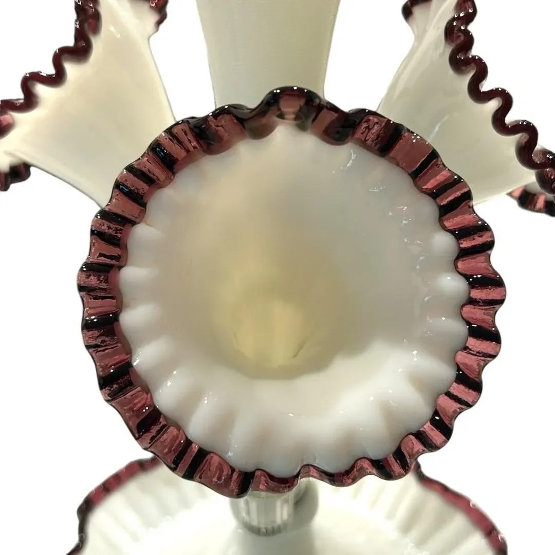 Antique Fenton Opalescent Amethyst Glass 4 Horn Epergne - 9