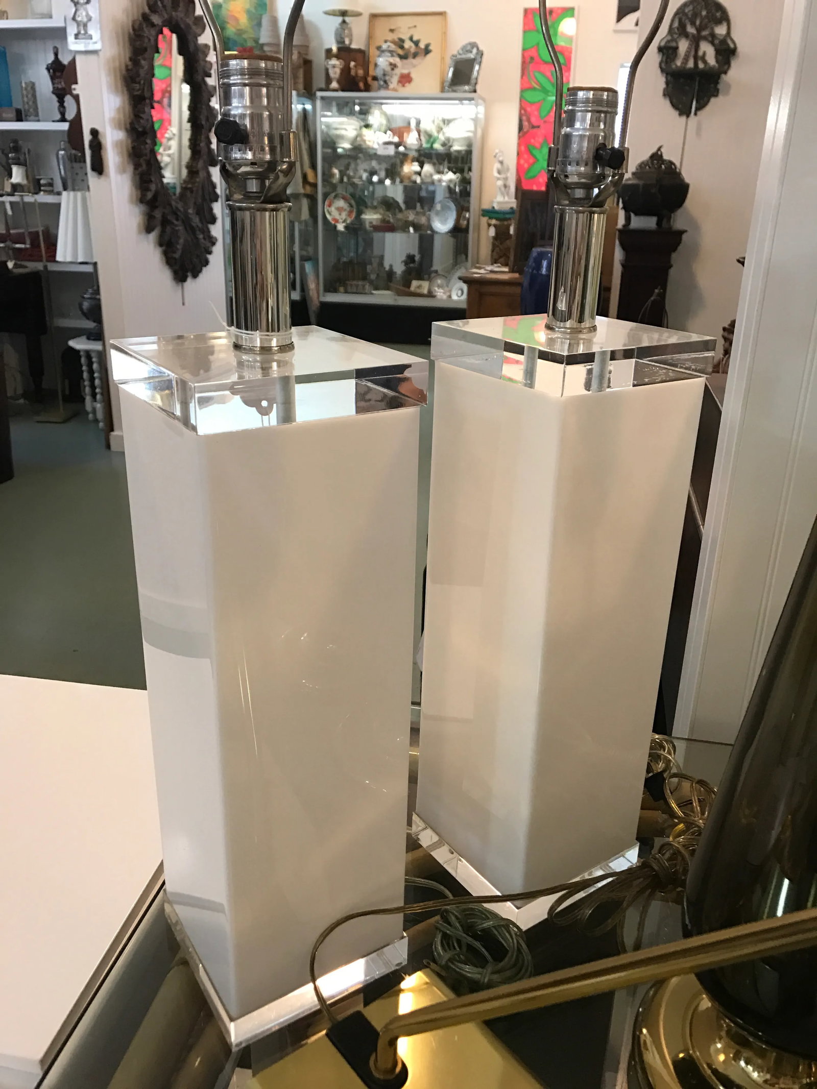 White Lucite Lamps - a Pair - 3