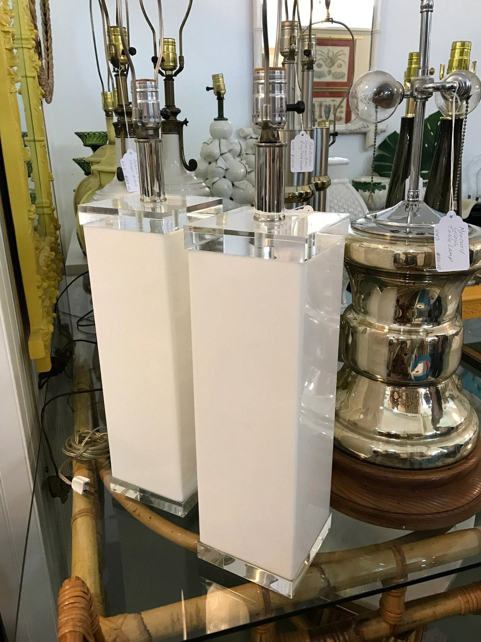 White Lucite Lamps - a Pair - 4