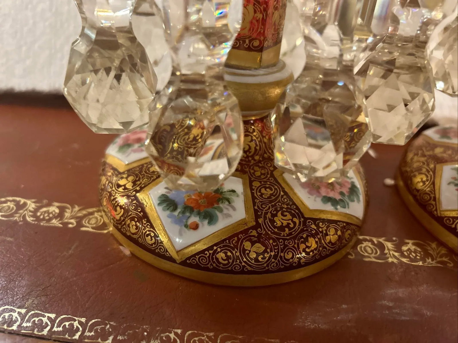 Pair of 19th Century Portraits Gold Plated Hand Painted Moser Lusters, Overlay - 4
