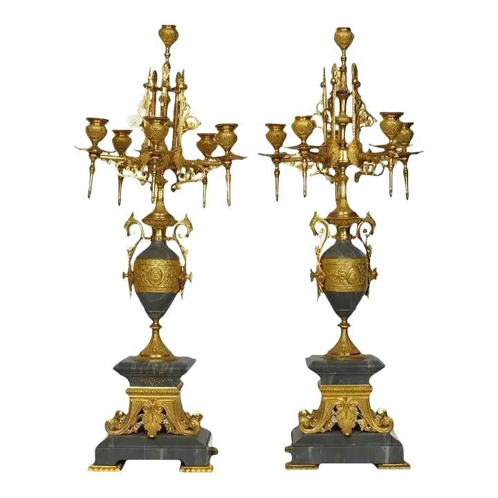 Pair French 19th Century Neo-Grecian Gilt Bronze Candelabras (1 of 6)