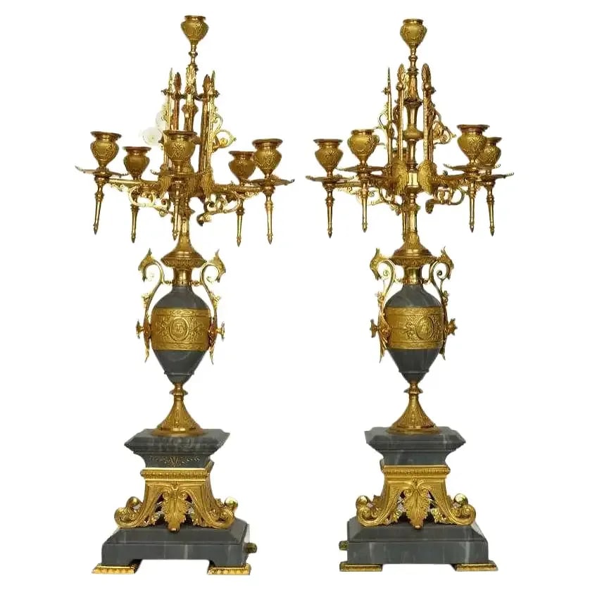 Pair French 19th Century Neo-Grecian Gilt Bronze Candelabras - 6