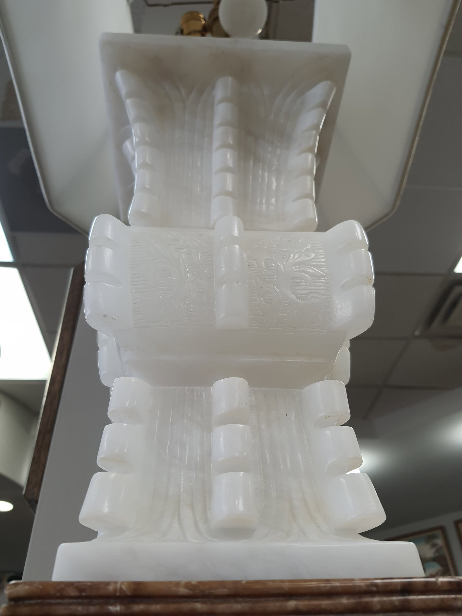 1980s Marbro Hand Carved Solid Alabaster White Lamp with Base - 3