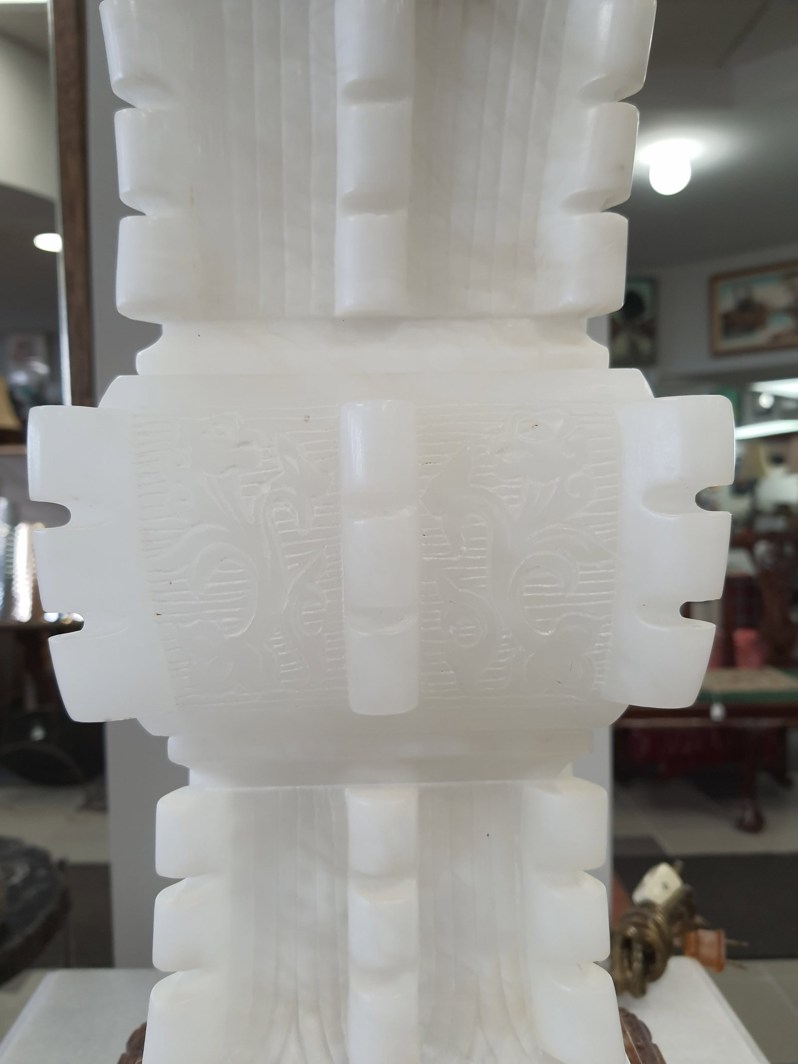 1980s Marbro Hand Carved Solid Alabaster White Lamp with Base - 4