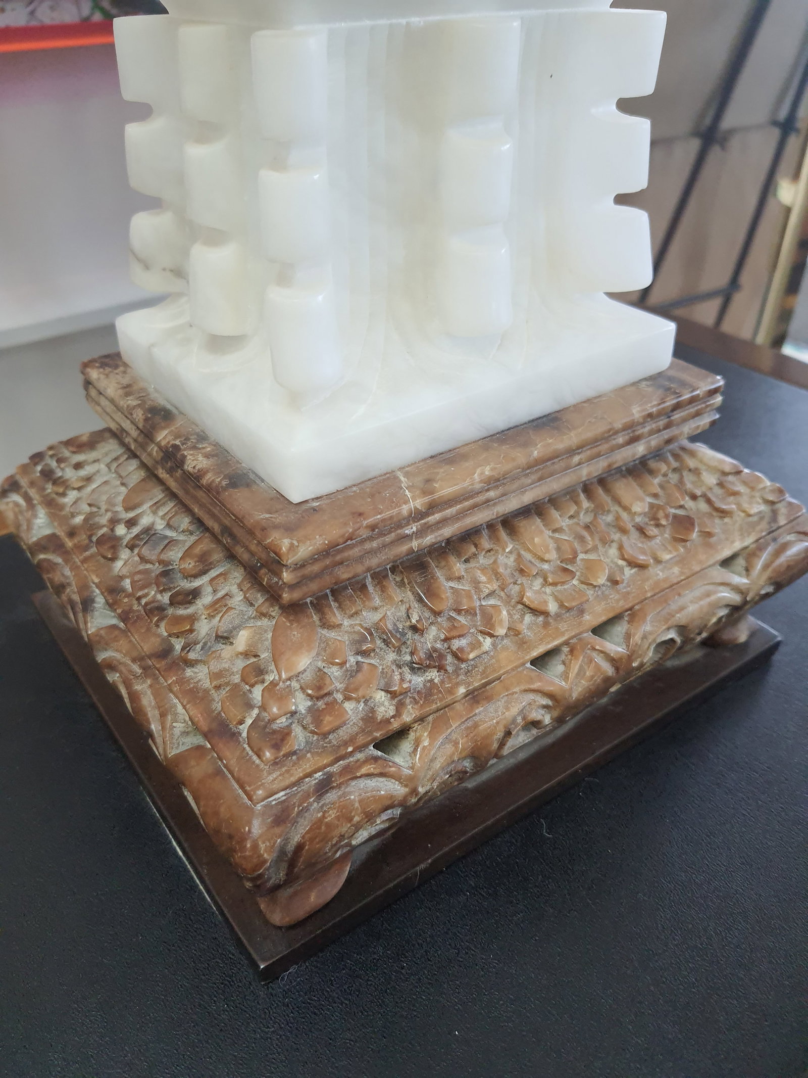 1980s Marbro Hand Carved Solid Alabaster White Lamp with Base - 6