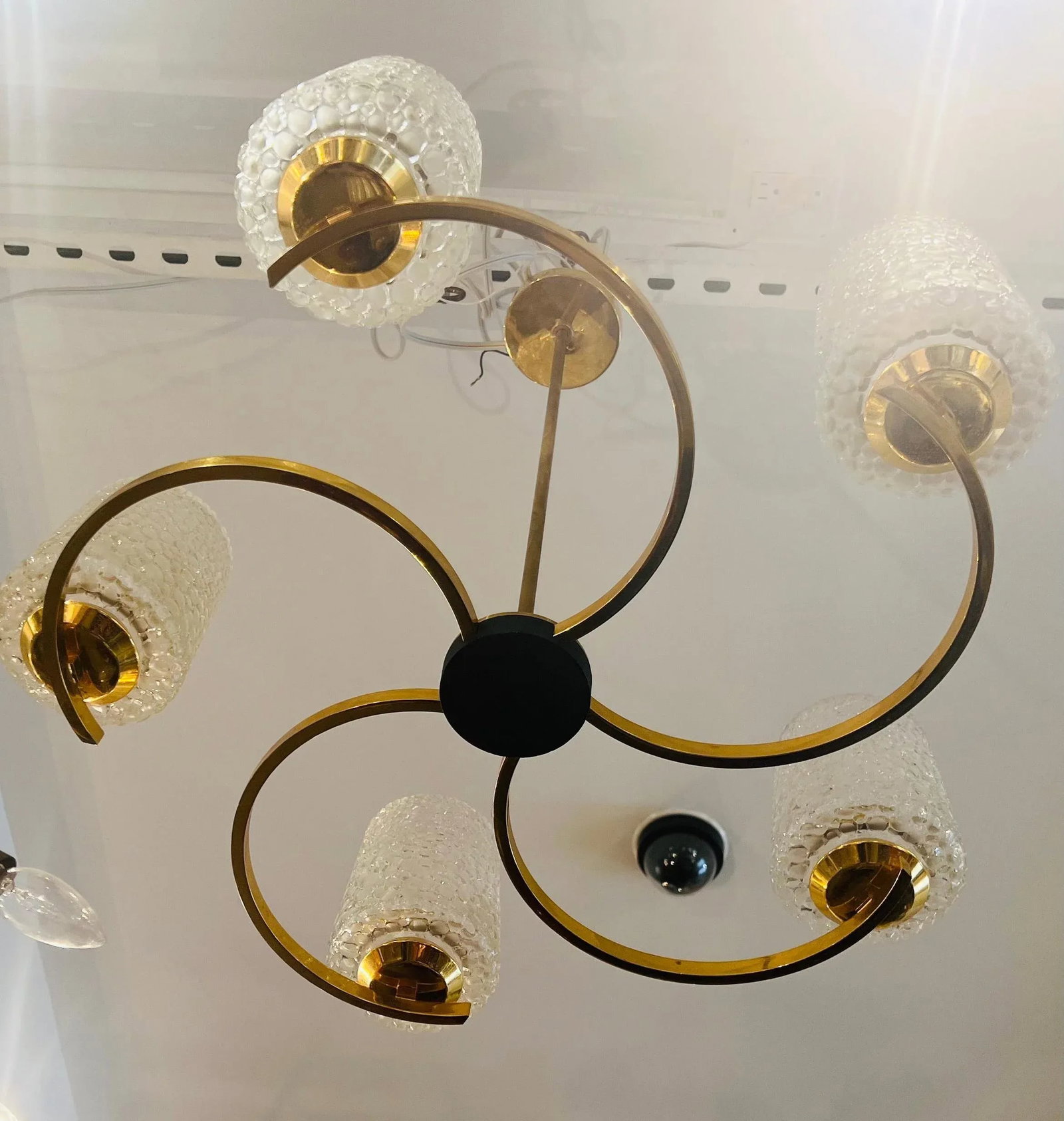 French 1960s Arlus Golden Glass Pendant Mid Century - 2