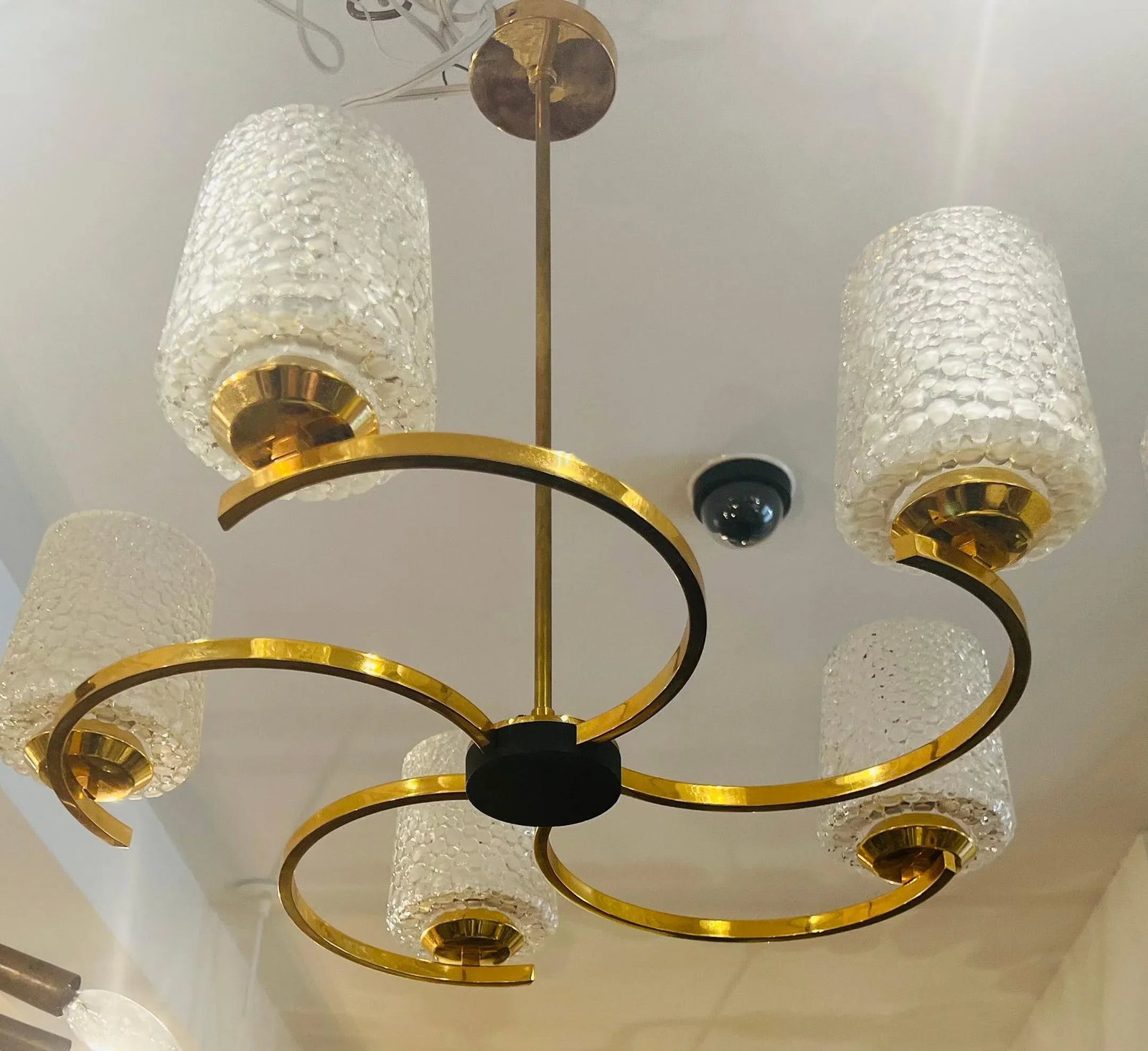 French 1960s Arlus Golden Glass Pendant Mid Century - 3
