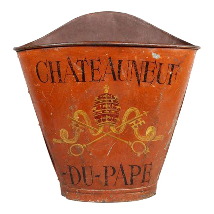 Mid 19th Century Grape Basket From the Chateauneuf Du-Pape in France: 19th century, painted french tole hotte. This piece was used for collecting grapes in the field. Still retains much of the original paint. Condition: Alterations: Unknown Imperfections: Some