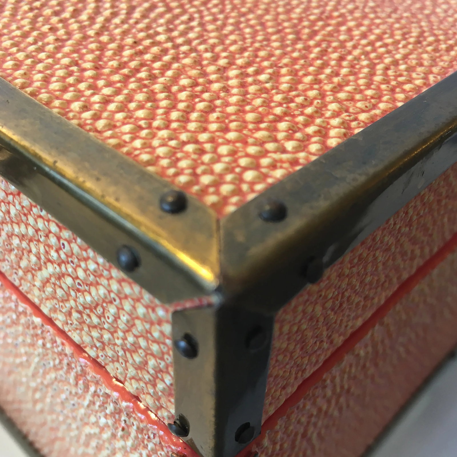 Coral - Colored Shagreen Lidded Box With Metal Wrapped Coral Lid Pull - 7