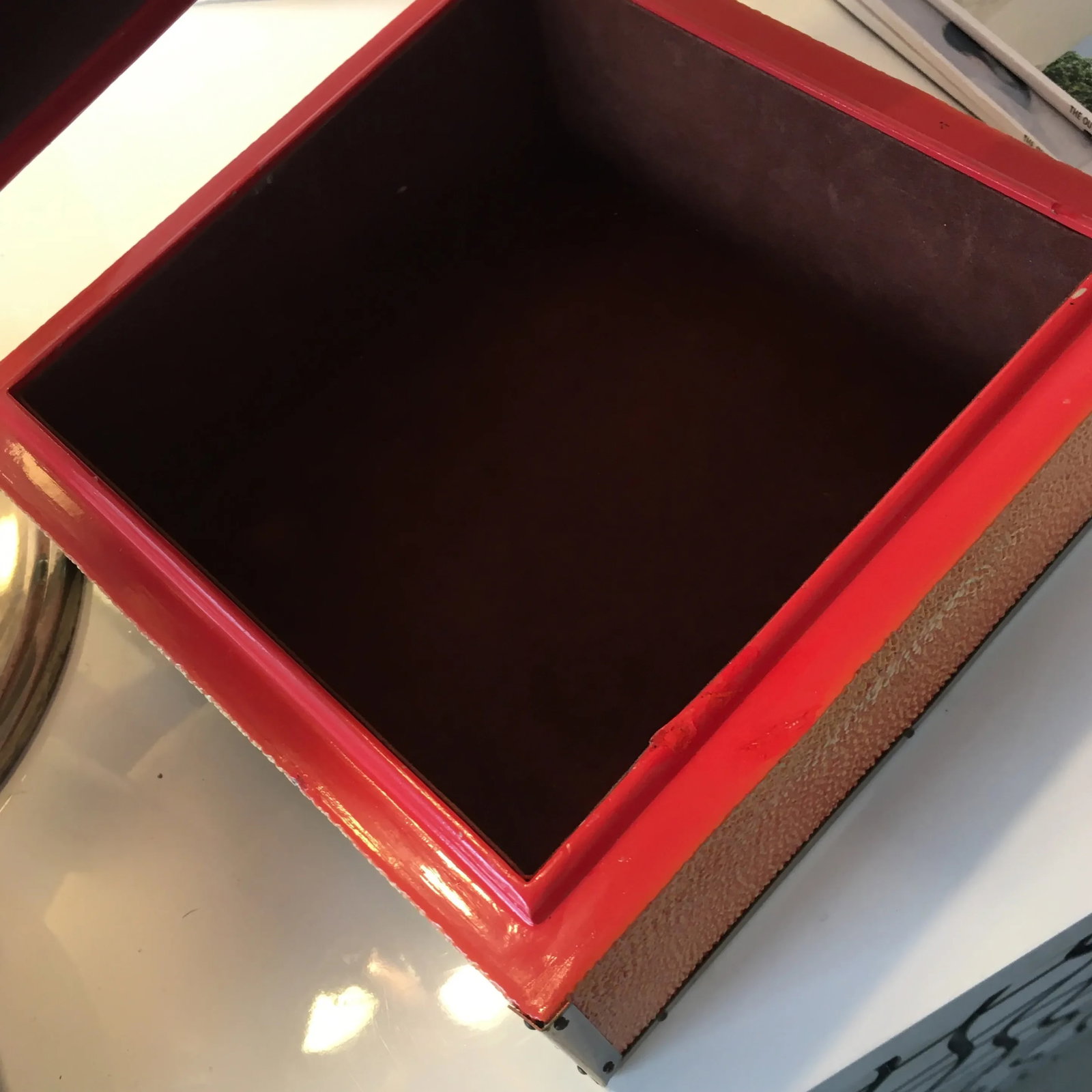 Coral - Colored Shagreen Lidded Box With Metal Wrapped Coral Lid Pull - 8