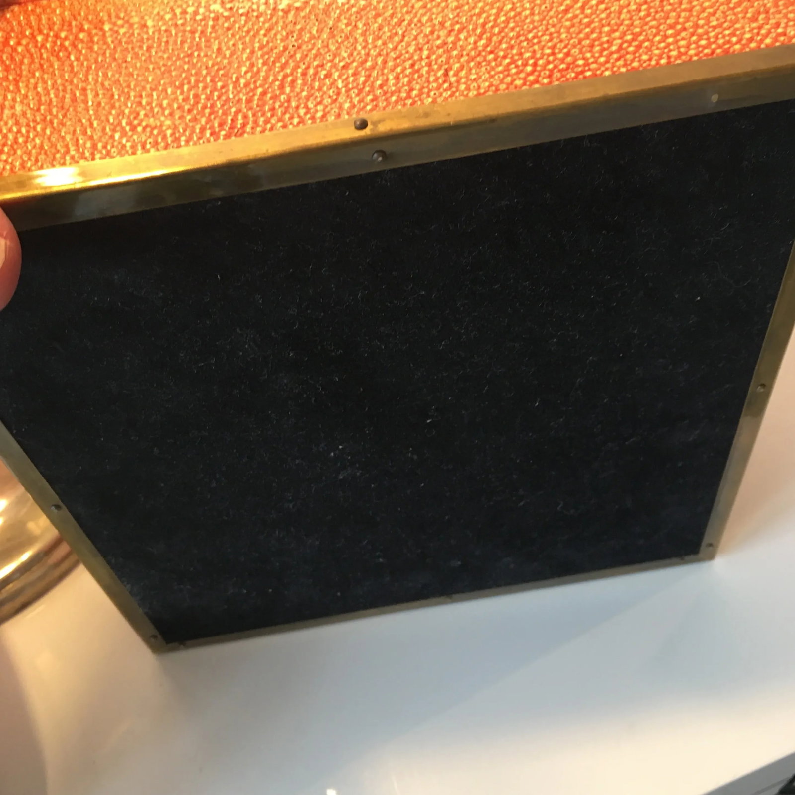 Coral - Colored Shagreen Lidded Box With Metal Wrapped Coral Lid Pull - 9