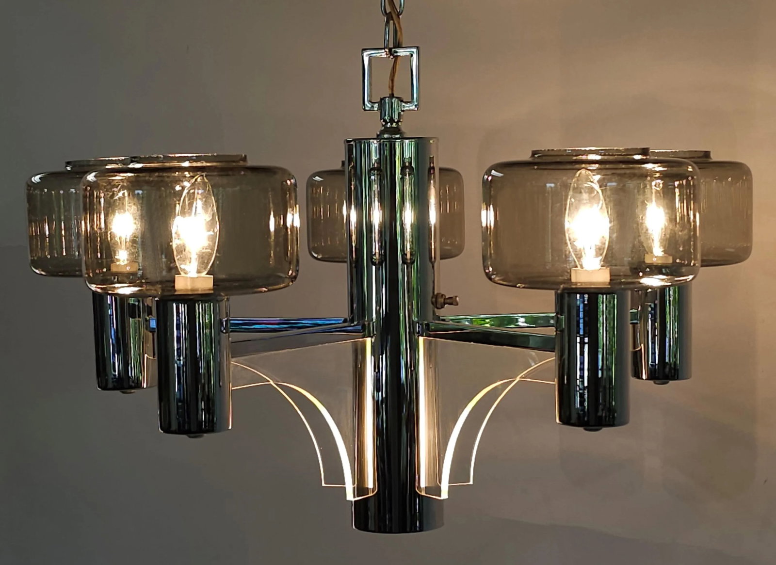Vintage Mid-Centuy Chrome and Lucite Chandelier - 2