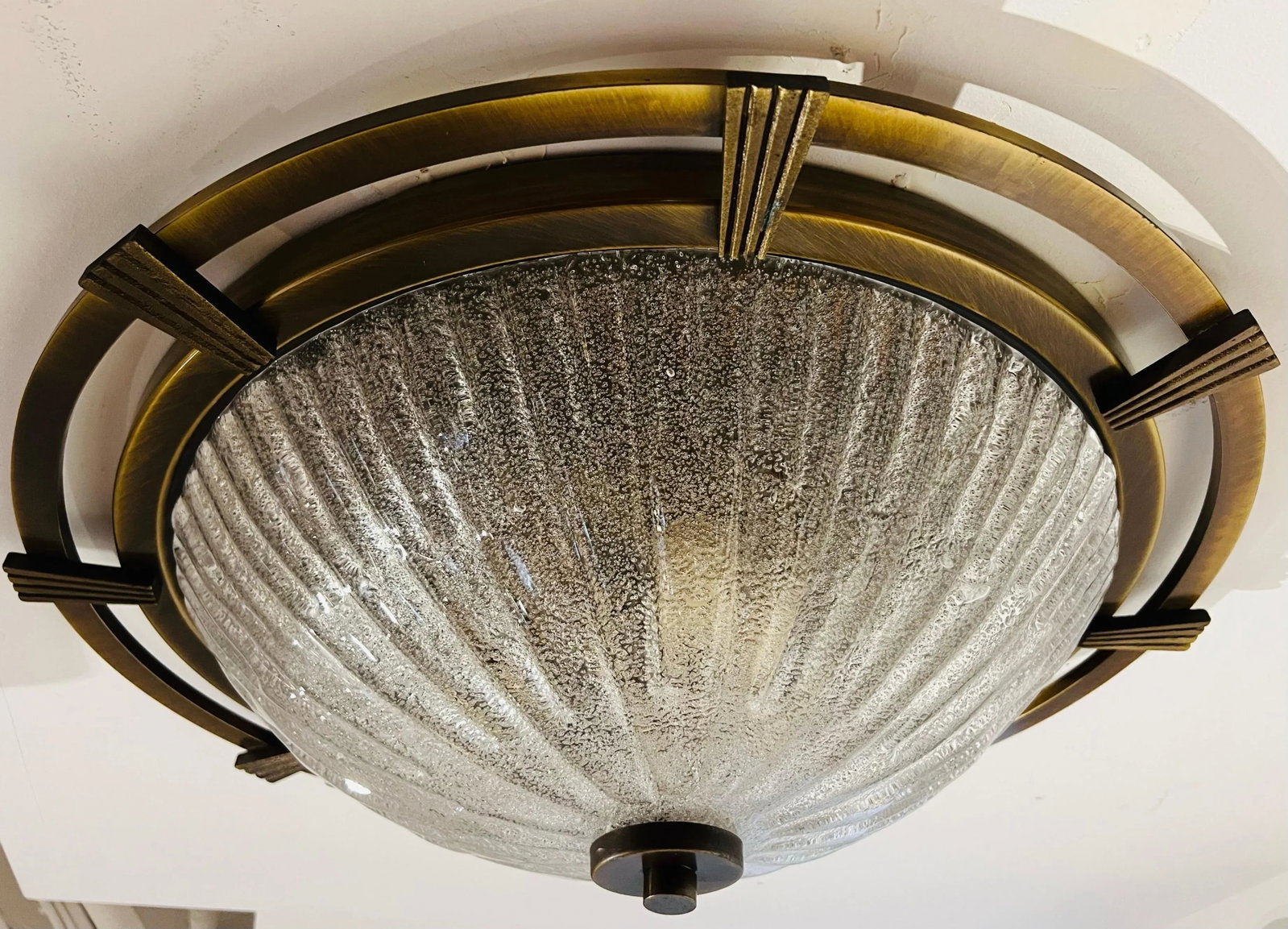 Large Nautical 1960 German Mid Century Flush Lamp Kaiser Leuchten Murano Glass - 11