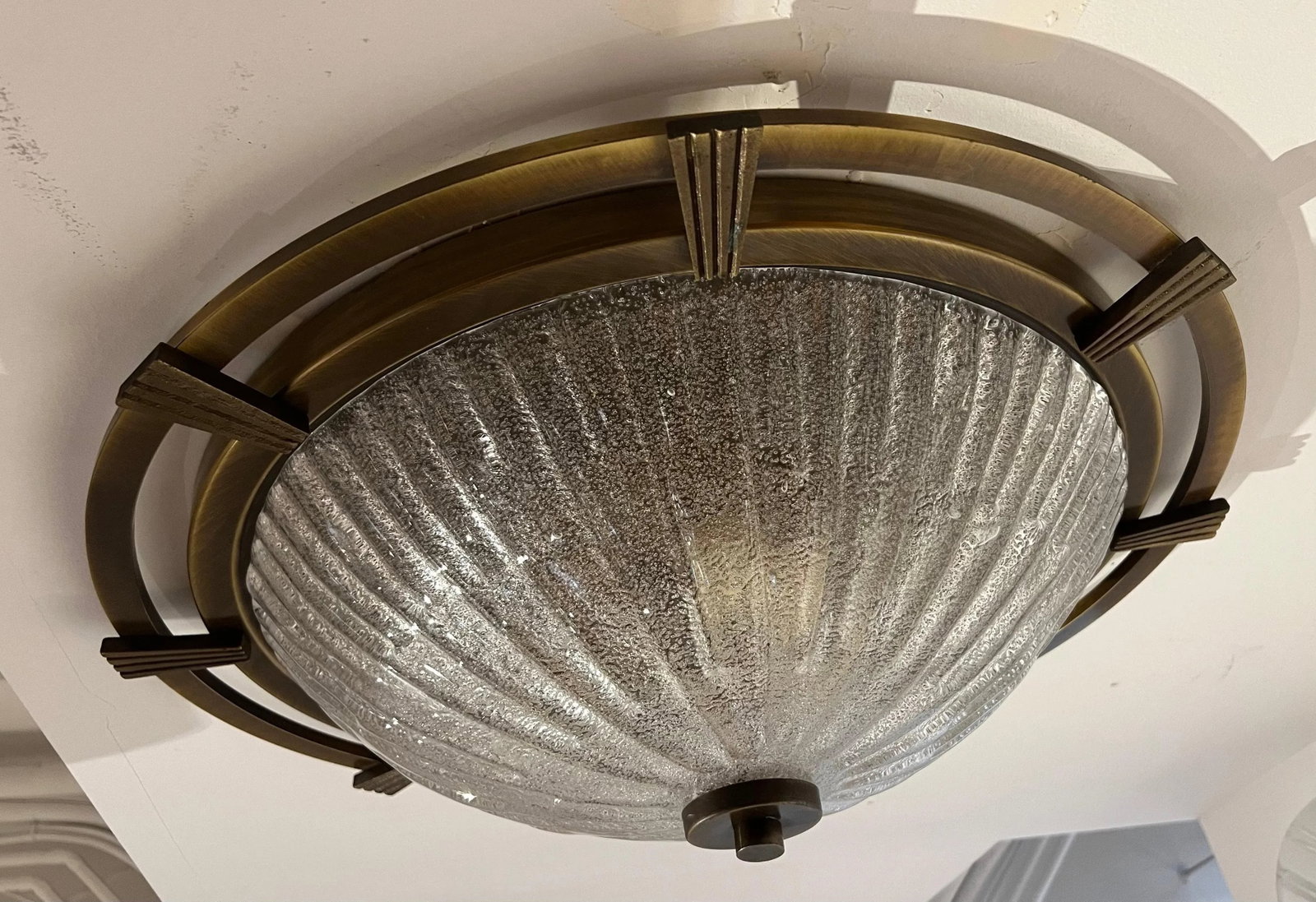 Large Nautical 1960 German Mid Century Flush Lamp Kaiser Leuchten Murano Glass - 12