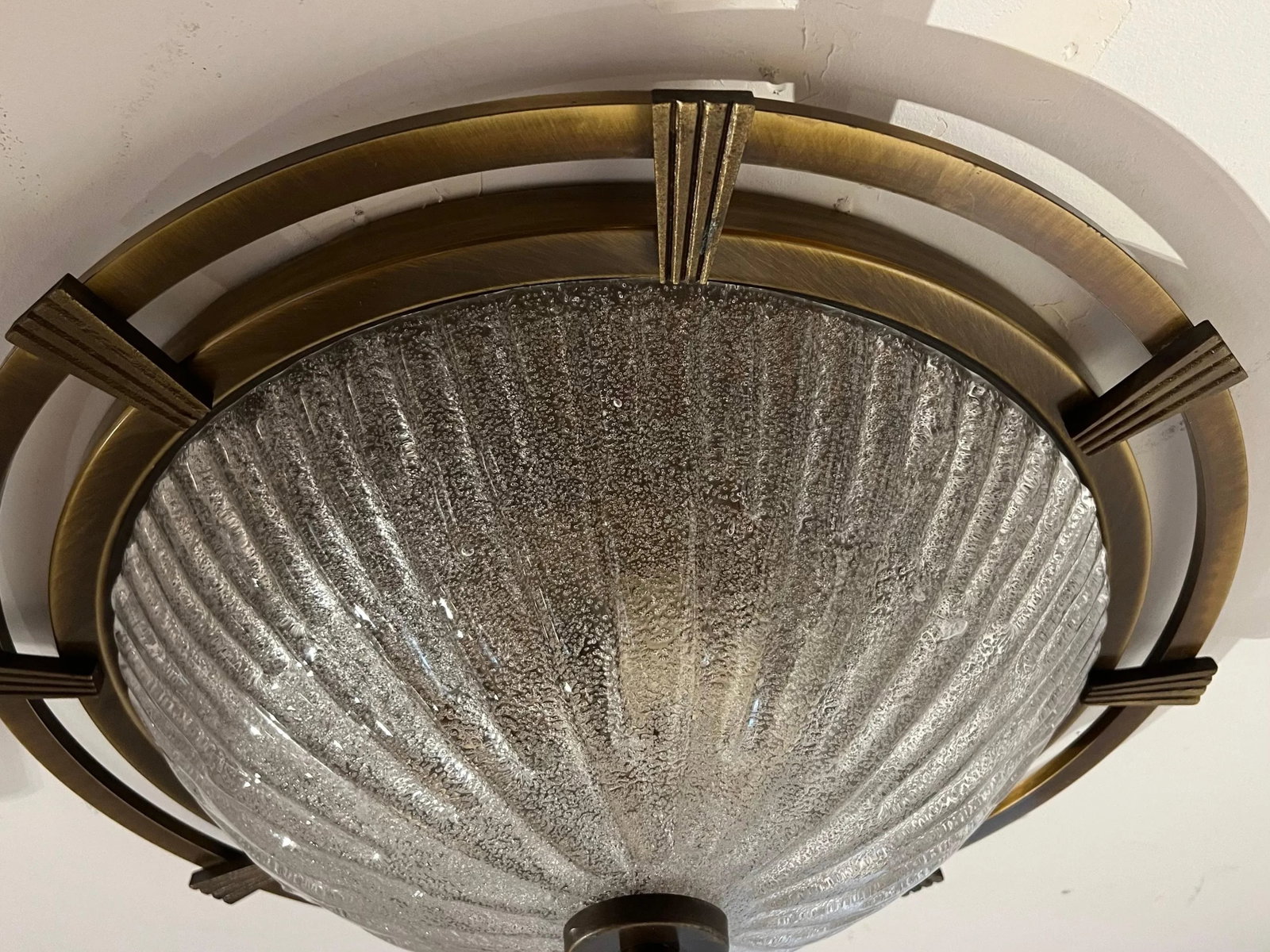 Large Nautical 1960 German Mid Century Flush Lamp Kaiser Leuchten Murano Glass - 3