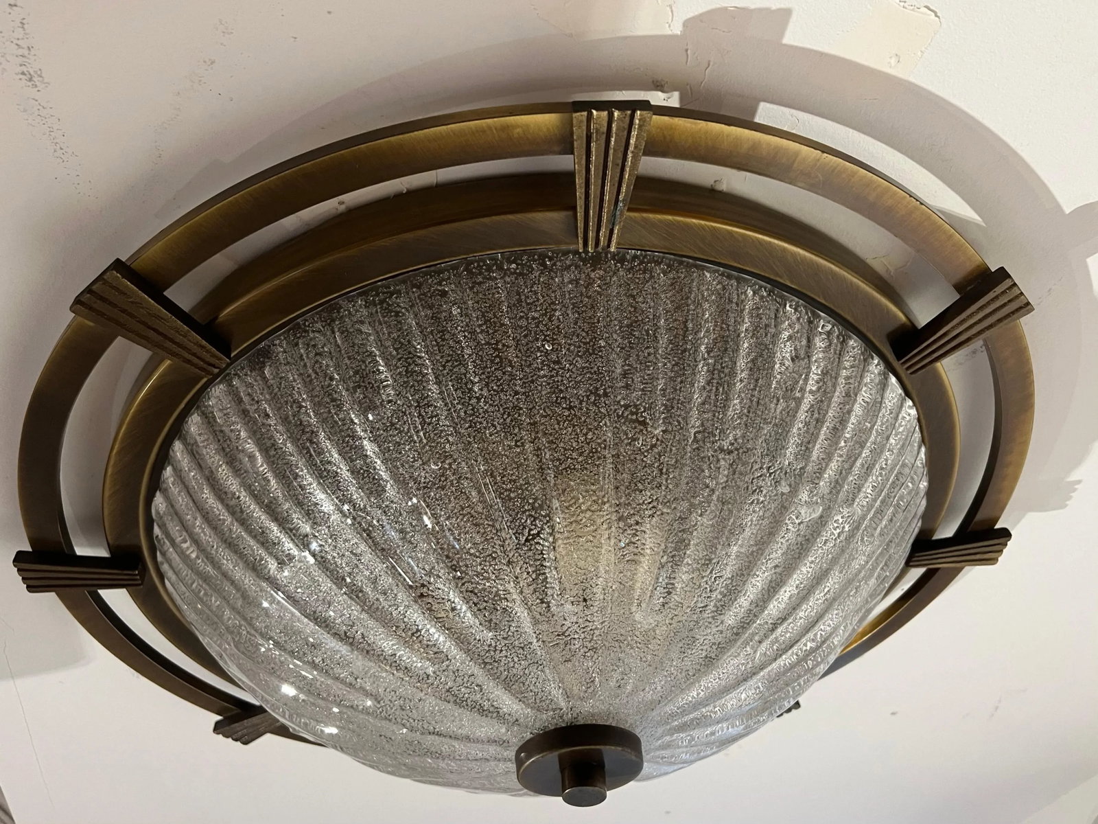 Large Nautical 1960 German Mid Century Flush Lamp Kaiser Leuchten Murano Glass - 4