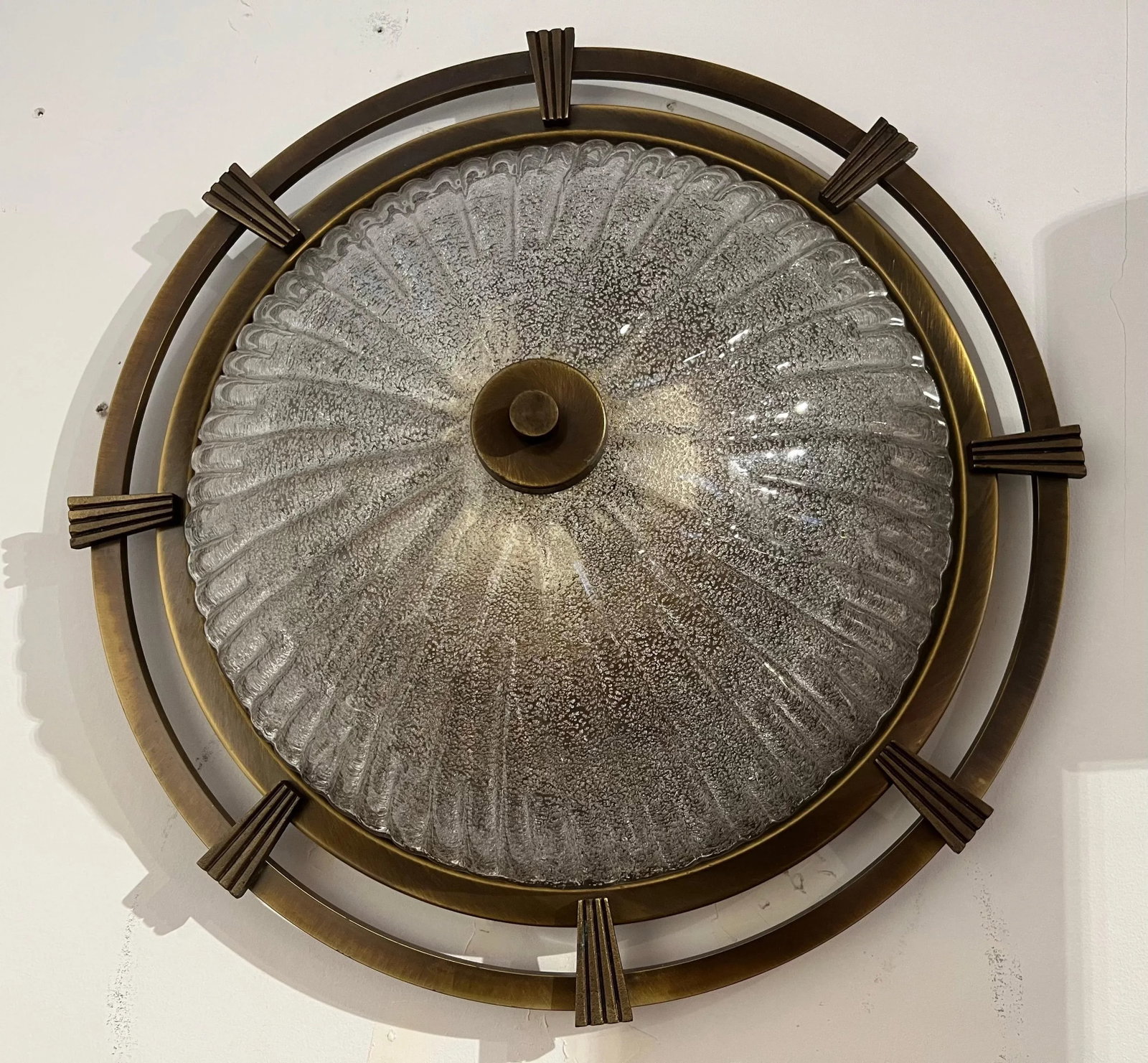 Large Nautical 1960 German Mid Century Flush Lamp Kaiser Leuchten Murano Glass - 5