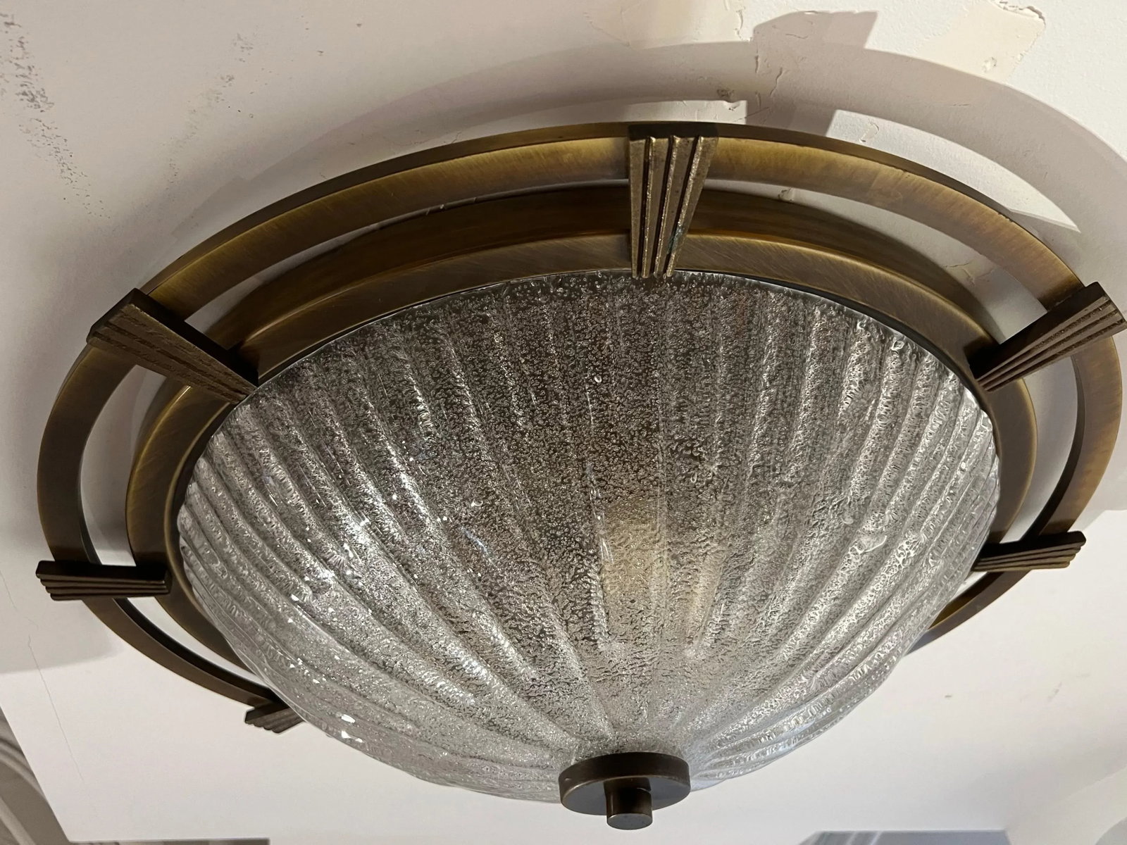 Large Nautical 1960 German Mid Century Flush Lamp Kaiser Leuchten Murano Glass - 6