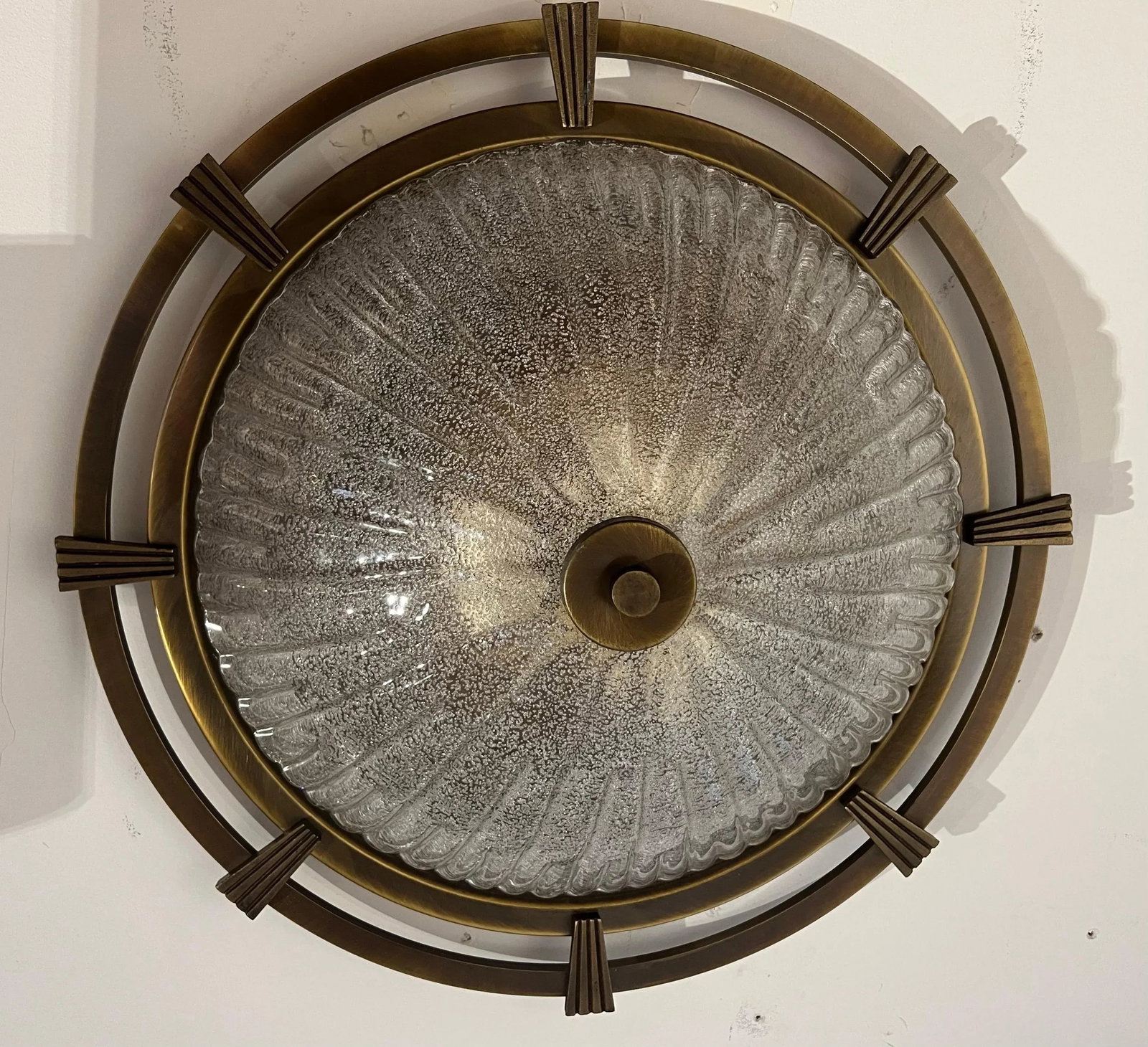 Large Nautical 1960 German Mid Century Flush Lamp Kaiser Leuchten Murano Glass - 7