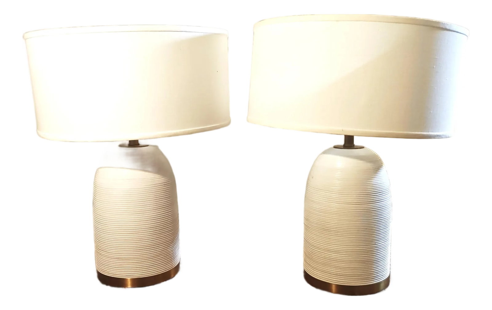 Palecek Rivoli Modern Classic White Leather Table Lamps- Set of 2: Palecek Rivoli Modern Classic White Leather Table Lamps- Set of 2 SPECIFICATIONS 25.5 inches high x 9 inches wide x 9 inches deep Shade: 9.5 inches high x 20 inches wide x 20 inches deep Constructed