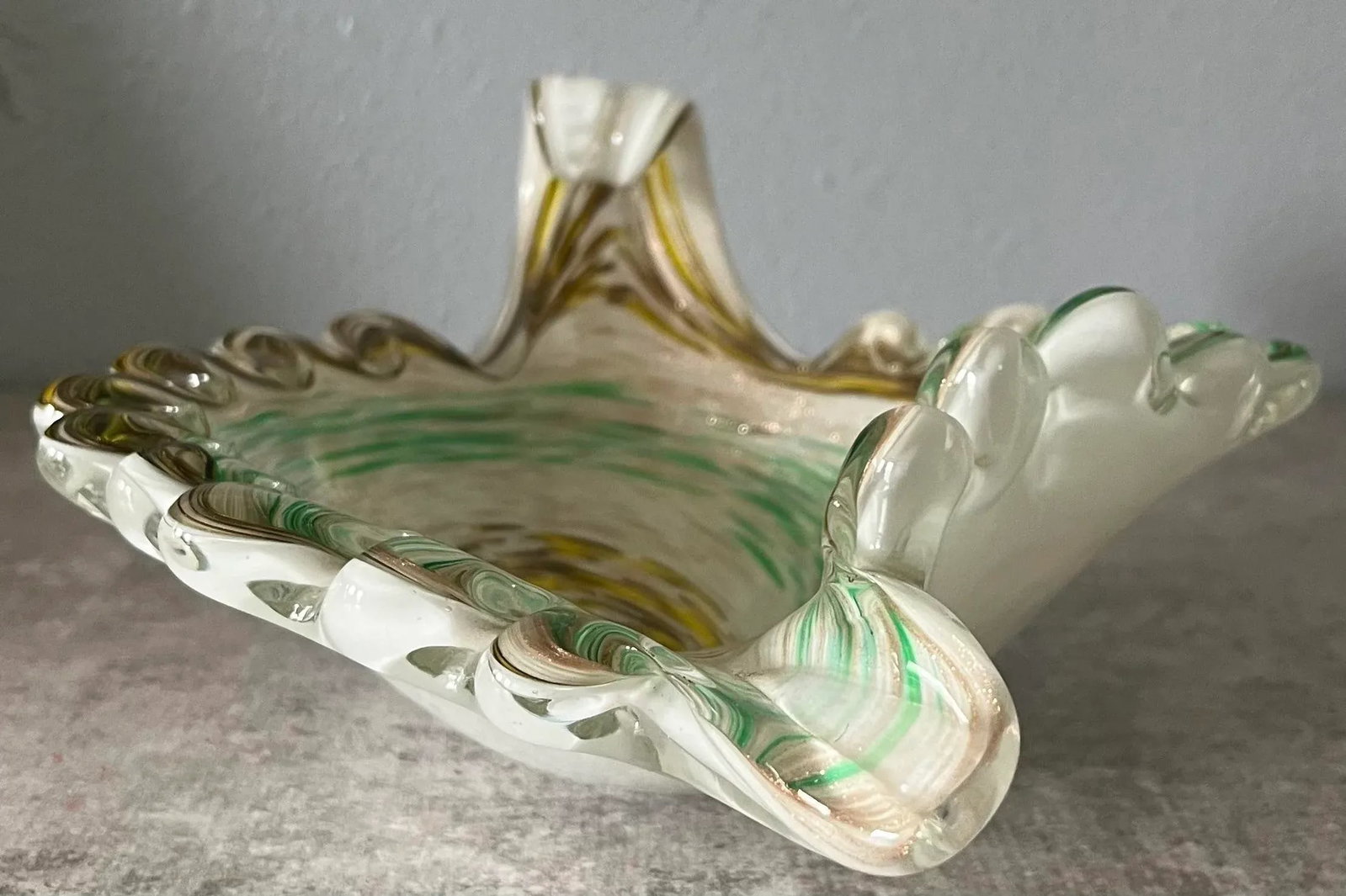 1960s Fratelli Toso Mottled Aventurine Gold Swirl Murano Art Glass Catchall or Bowl - 5