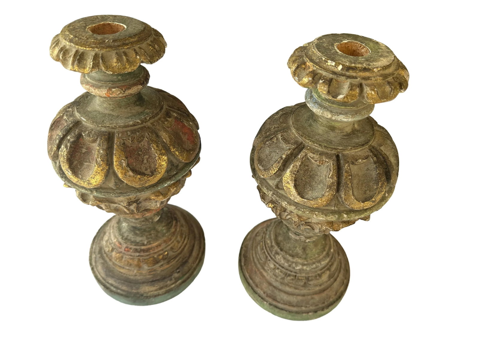 Early 19th Century Italian Carved Wood Candlesticks- a Pair - 4