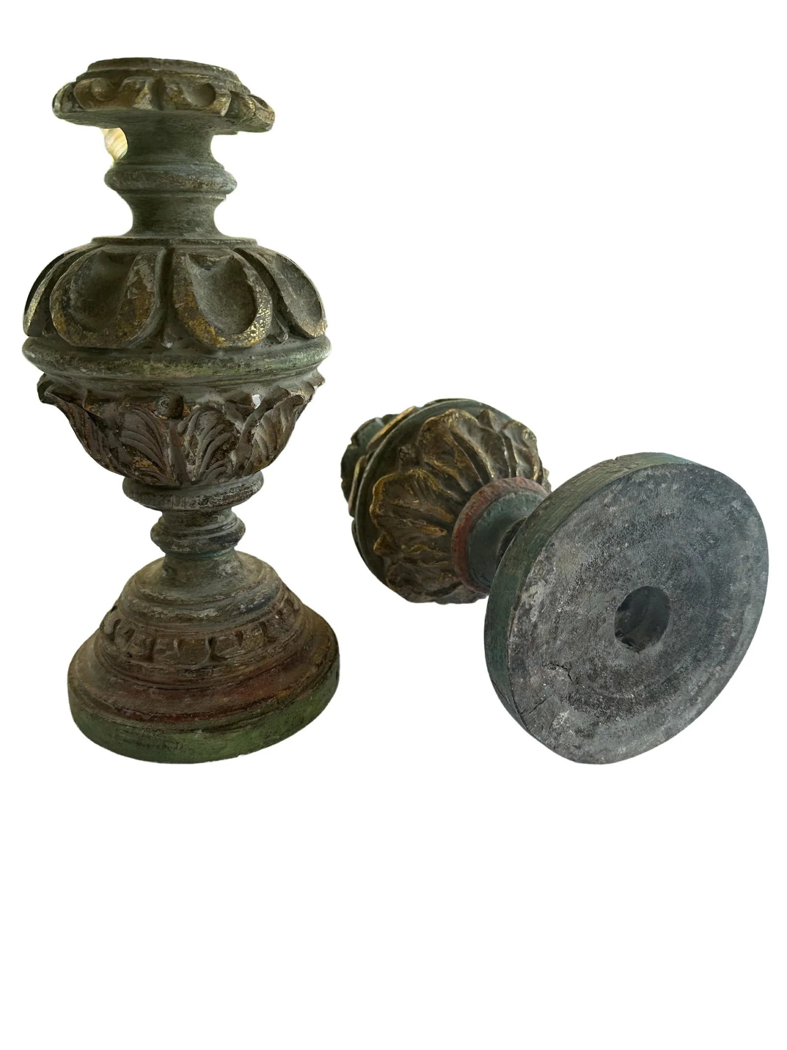 Early 19th Century Italian Carved Wood Candlesticks- a Pair - 5
