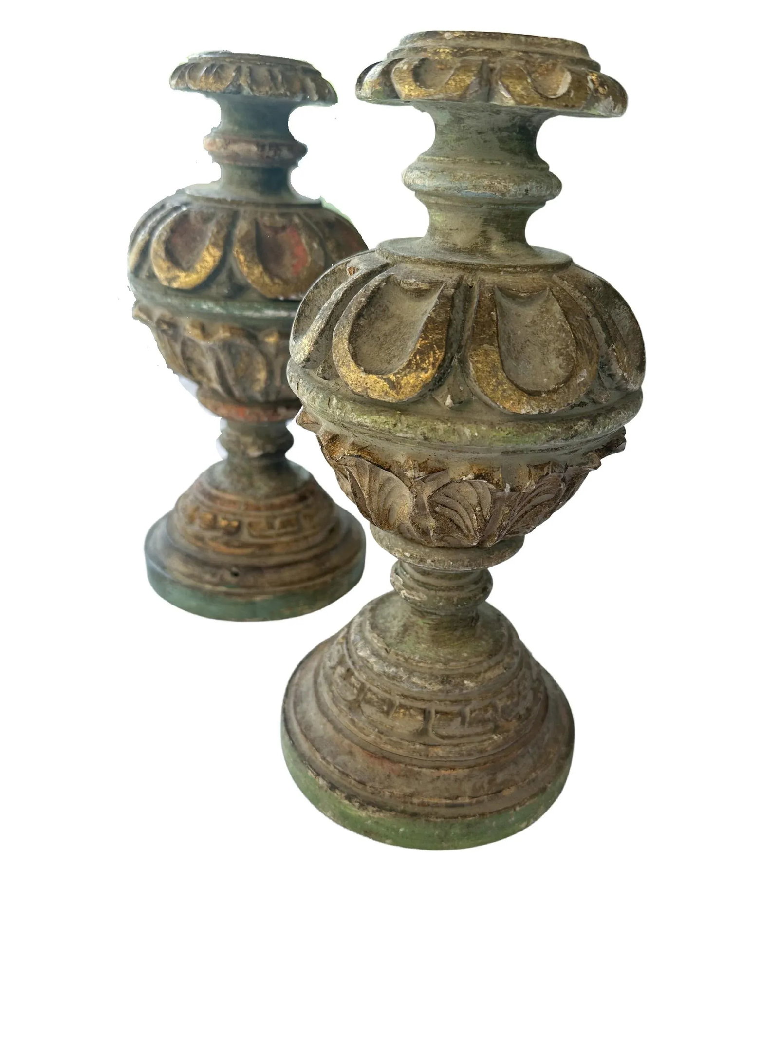 Early 19th Century Italian Carved Wood Candlesticks- a Pair - 6