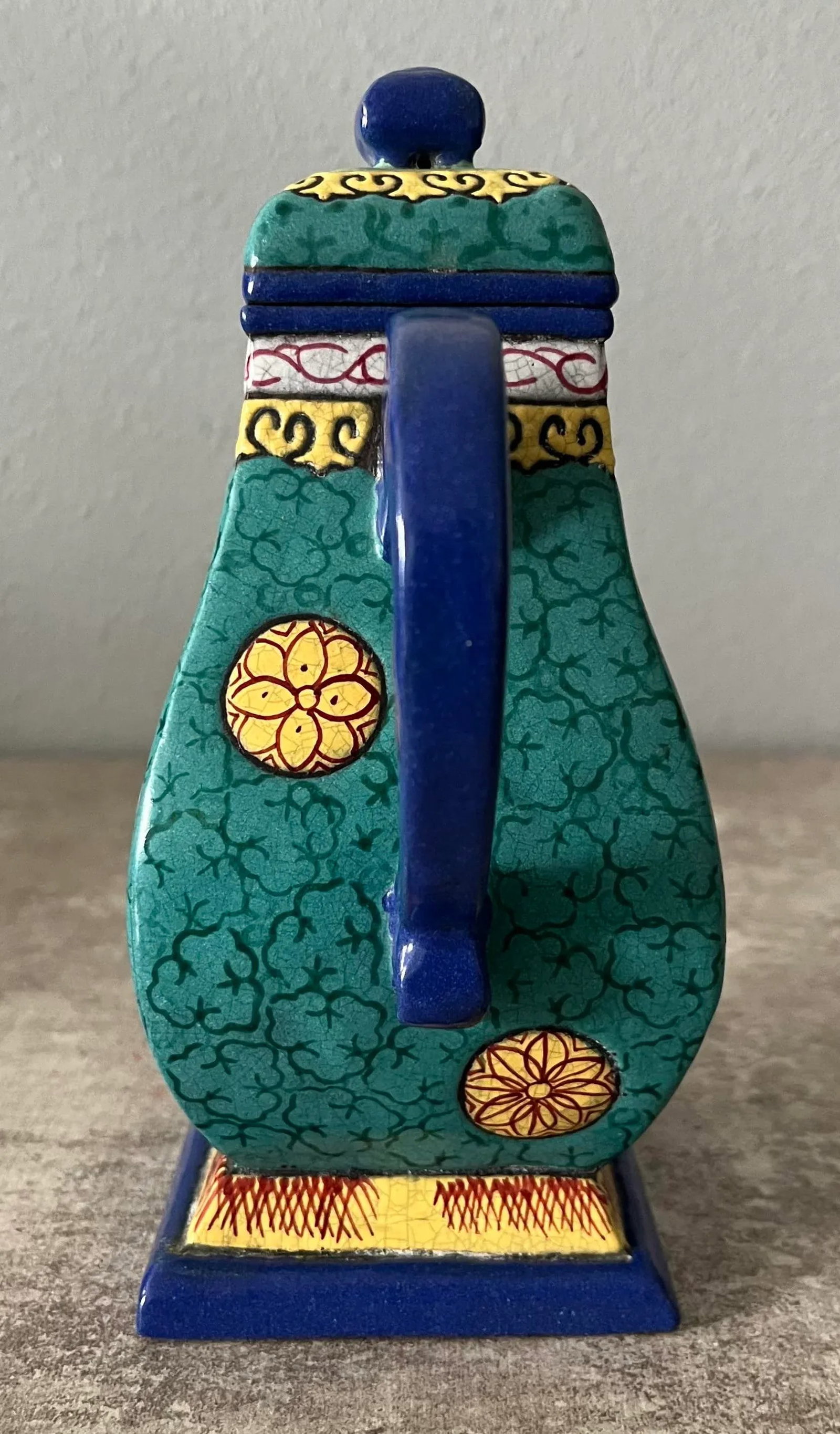19th Century Chinese Yixing Zisha Clay Enameled Teapot- Marked - 4