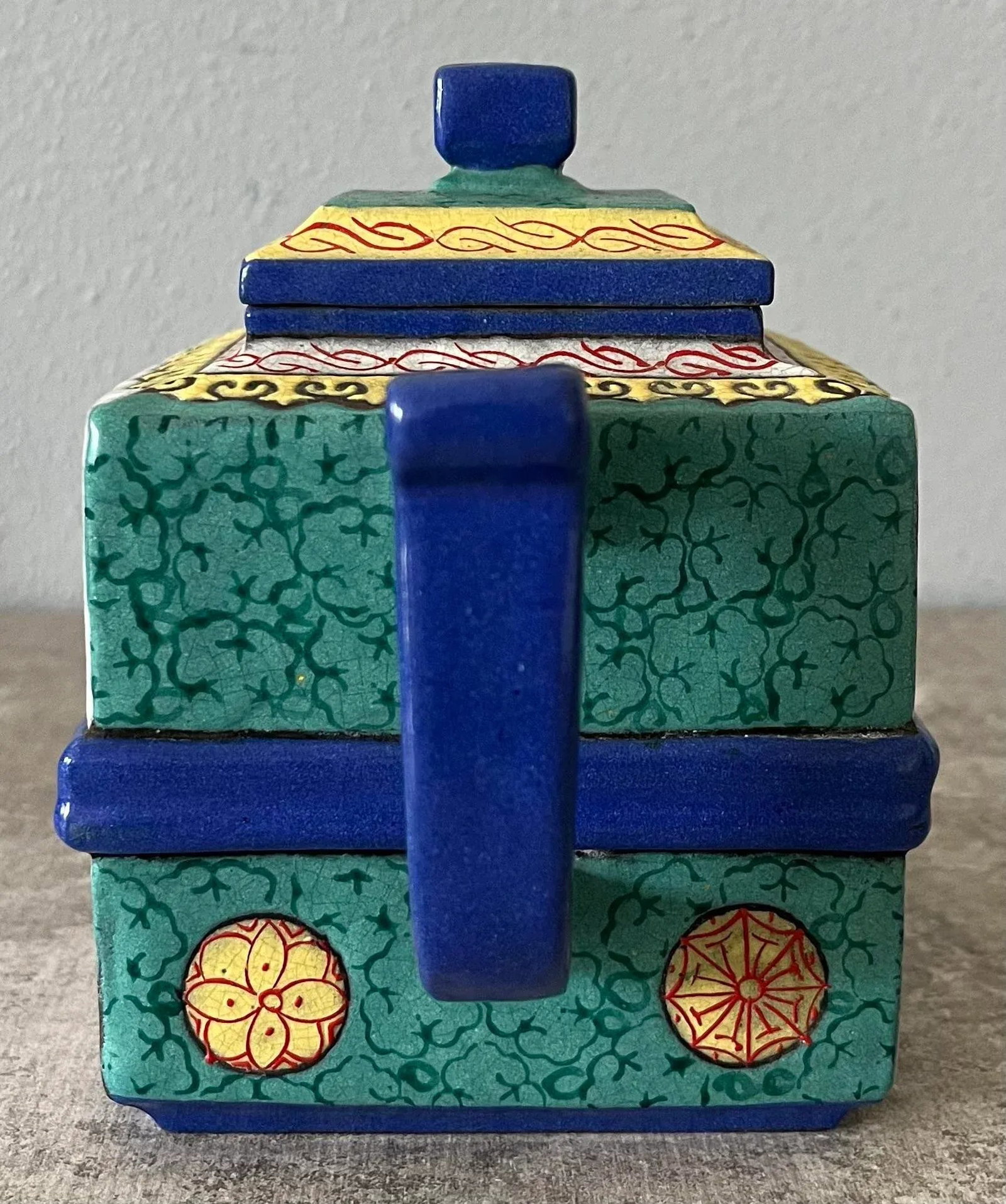 Yixing Zisha Enameled Square Teapot 19th Century- Marked - 6