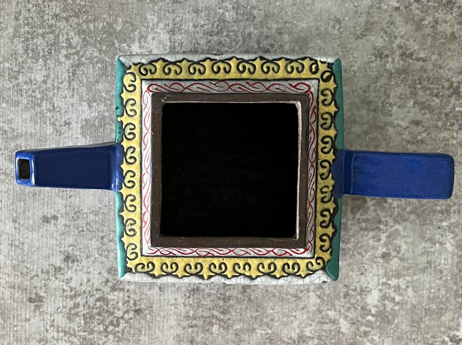 Yixing Zisha Enameled Square Teapot 19th Century- Marked - 8