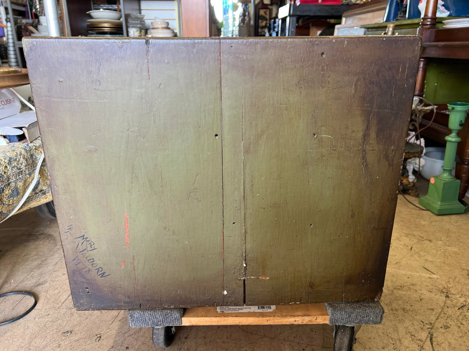 Vintage Repurposed Metal & Wood Military Box - Green Floral Box of Drawers Signed - 10