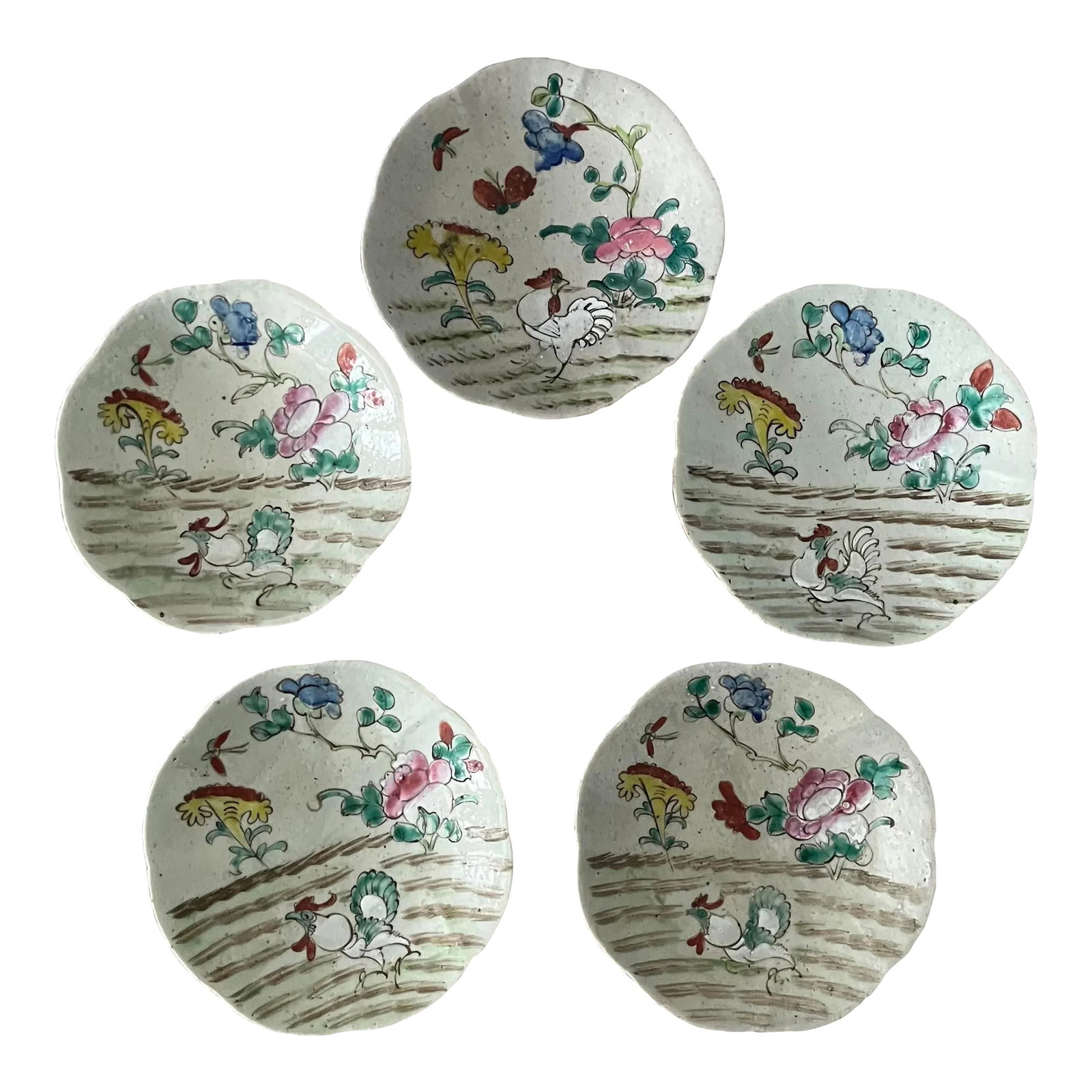 18th Century Qing Dynasty Footed Bowls- Set of 5: 5 18th century Qing dynasty footed bowls on offer for your consideration! These are in simply phenomenal condition for their ages; handmade and hand painted, as such, there will be the expected