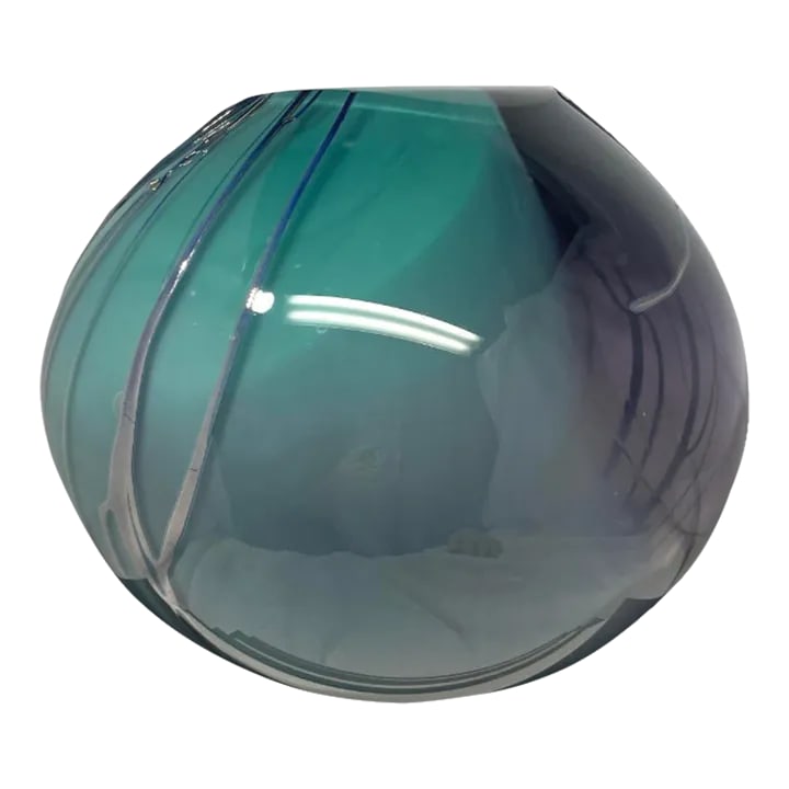 Vintage Paladino Hansen Purple & Teal Hand Blown Heavy Art Glass Round Ball Vase, Signed: Paladino Hansen Hand Blown Heavy Art Glass Round Ball Vase Signed Purple Teal Condition: Alterations: Original Condition Unaltered Imperfections: Some Imperfections Condition Notes: No chips or