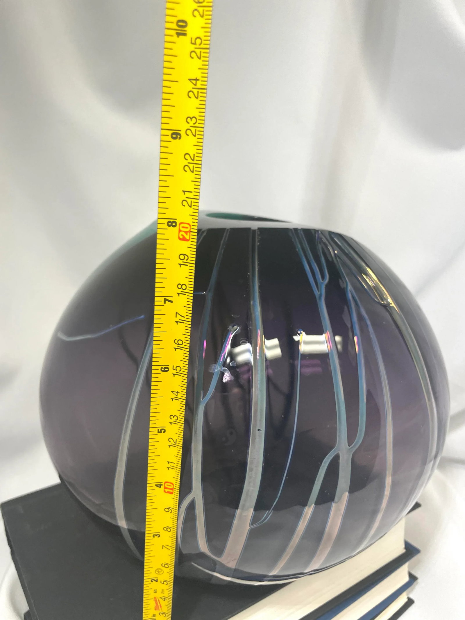 Vintage Paladino Hansen Purple & Teal Hand Blown Heavy Art Glass Round Ball Vase, Signed - 6