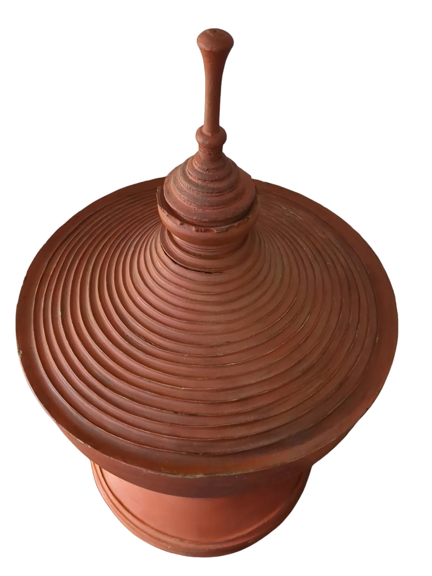 Antique Red Lacquered Urn, 19th C Burmese Offering Pot With Pedestal - 4