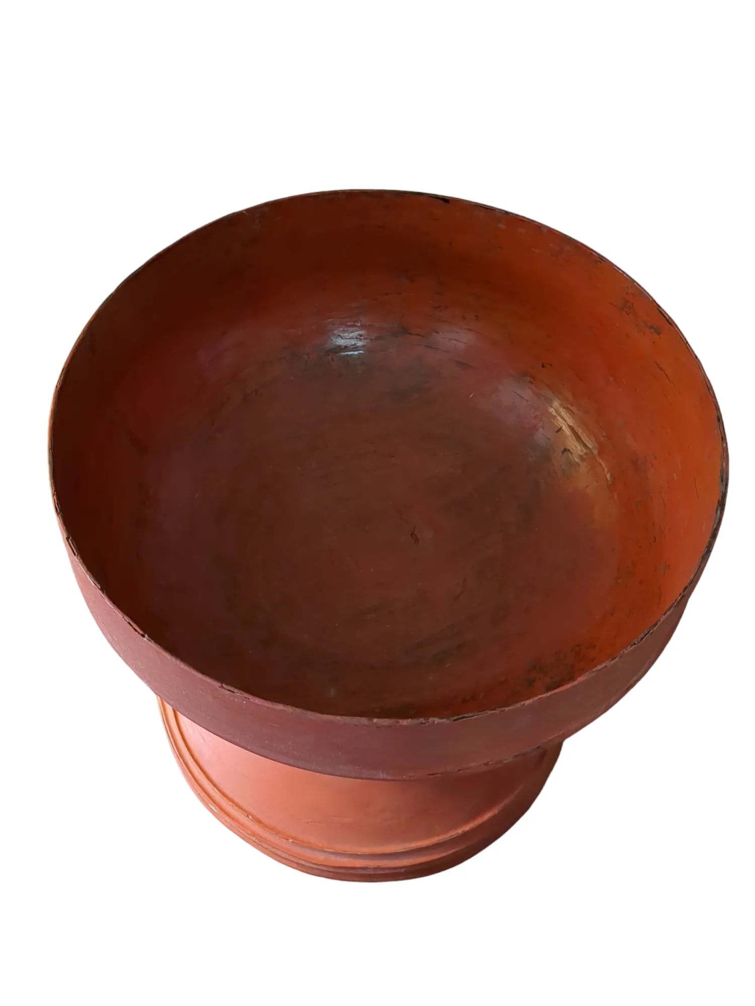 Antique Red Lacquered Urn, 19th C Burmese Offering Pot With Pedestal - 7