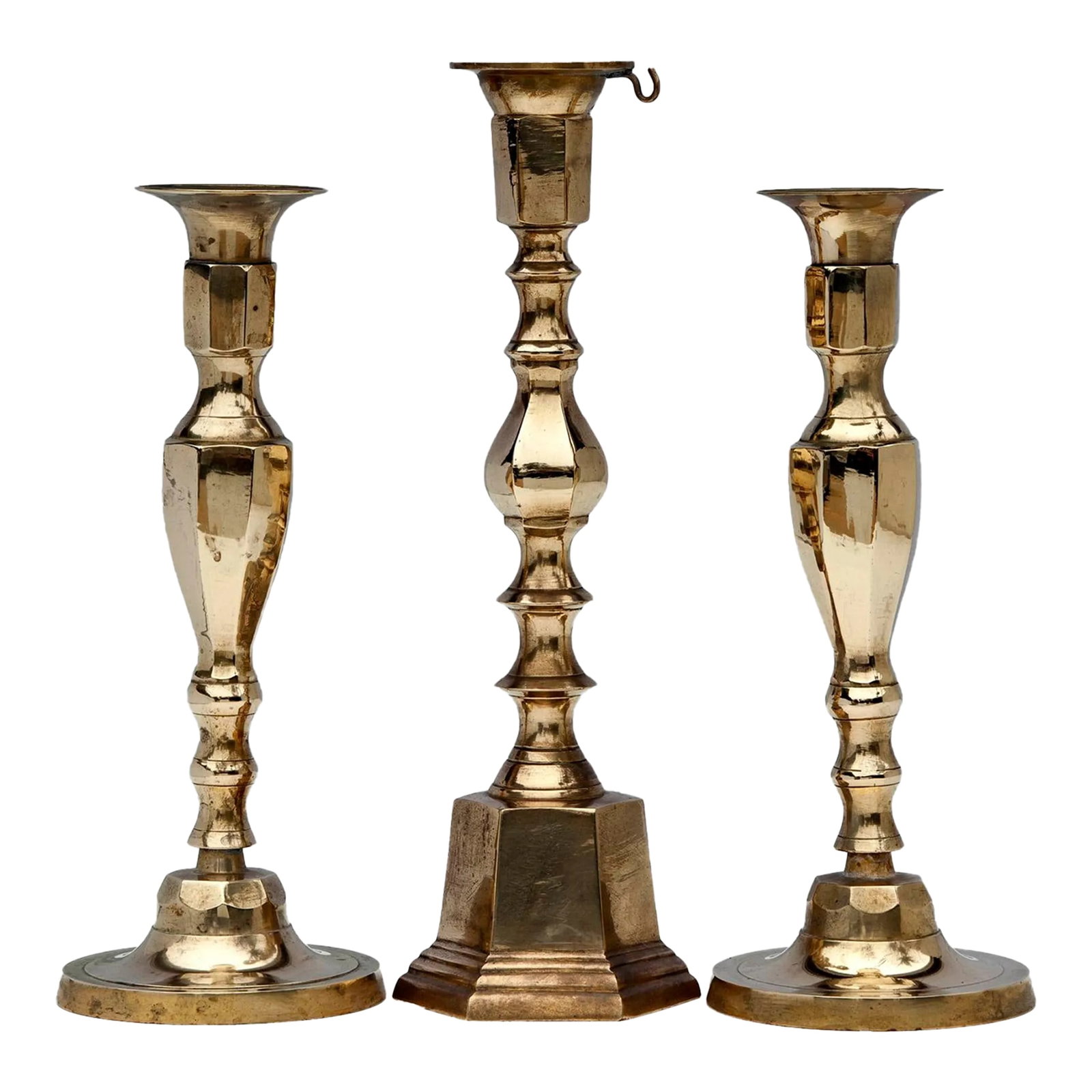 Mid 20th Century Polished Brass Candlesticks- Set of 3 (1 of 11)