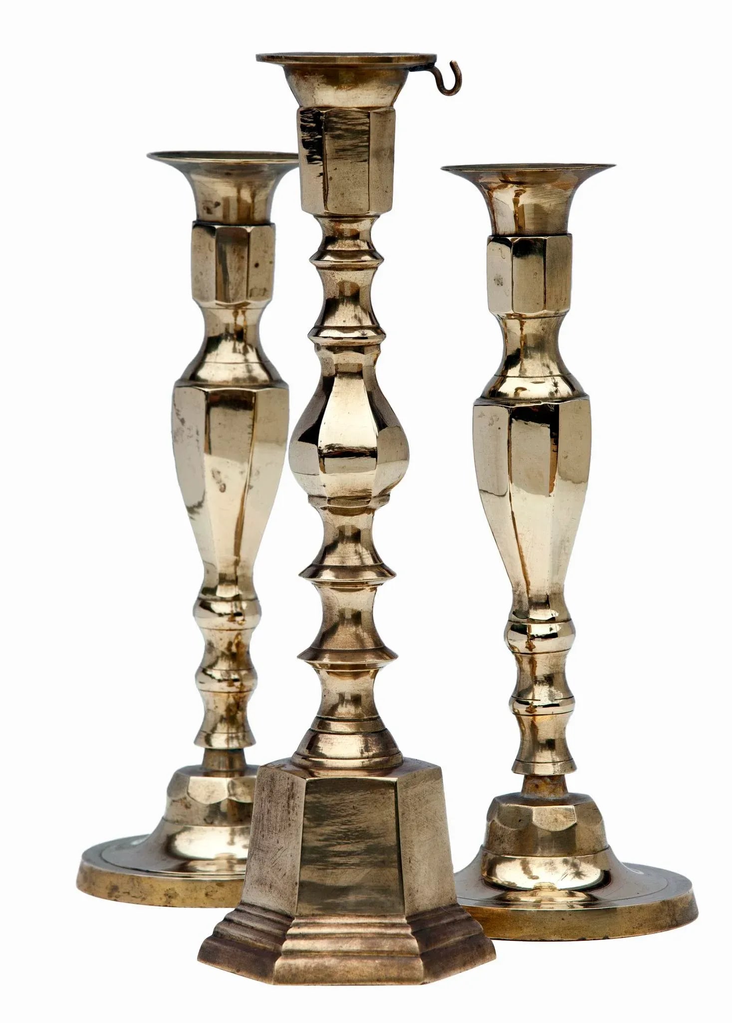 Mid 20th Century Polished Brass Candlesticks- Set of 3 - 2